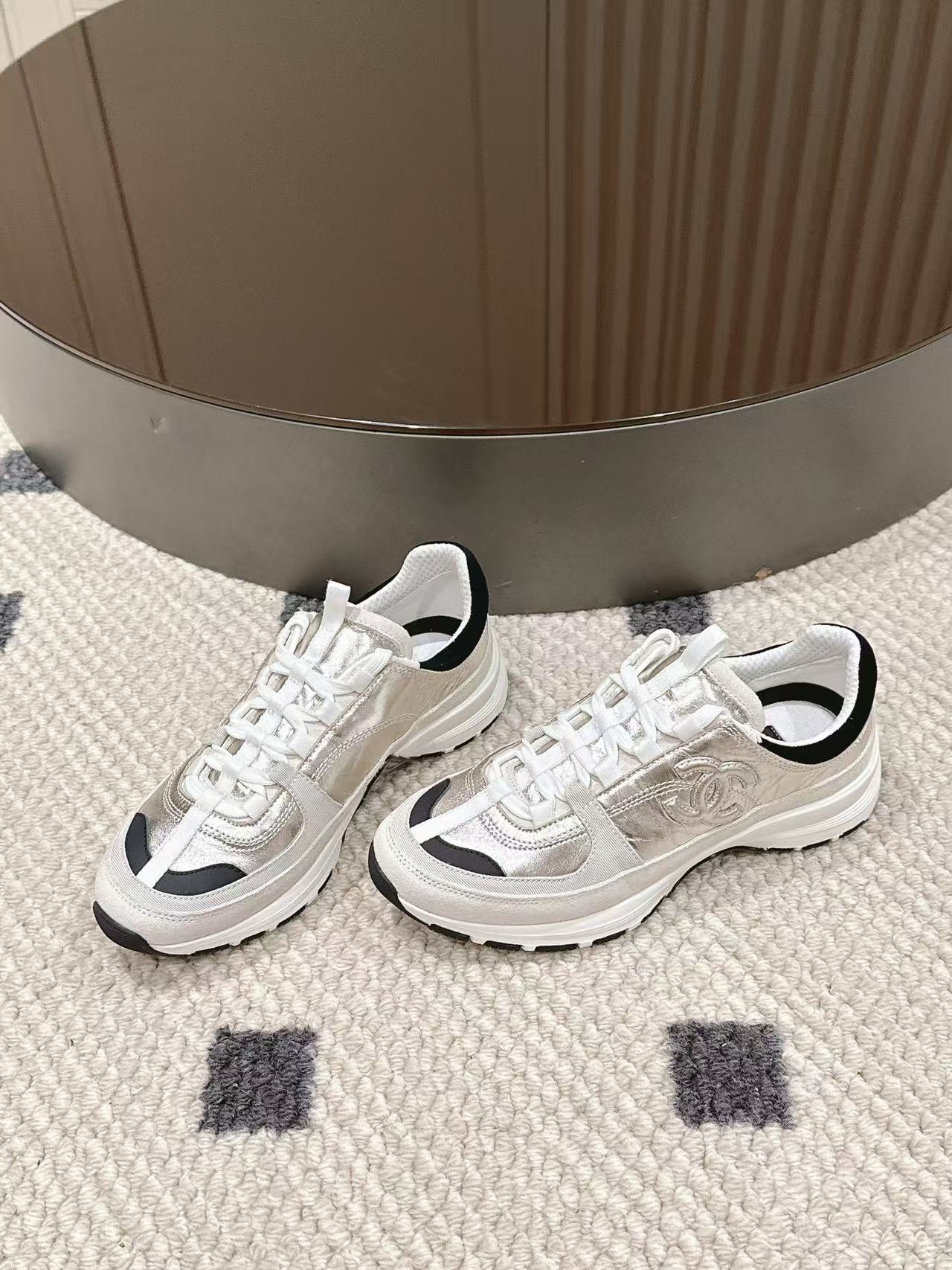 CC Métiers d’art Trainers Black Sliver Laminated & Suede Calfskin