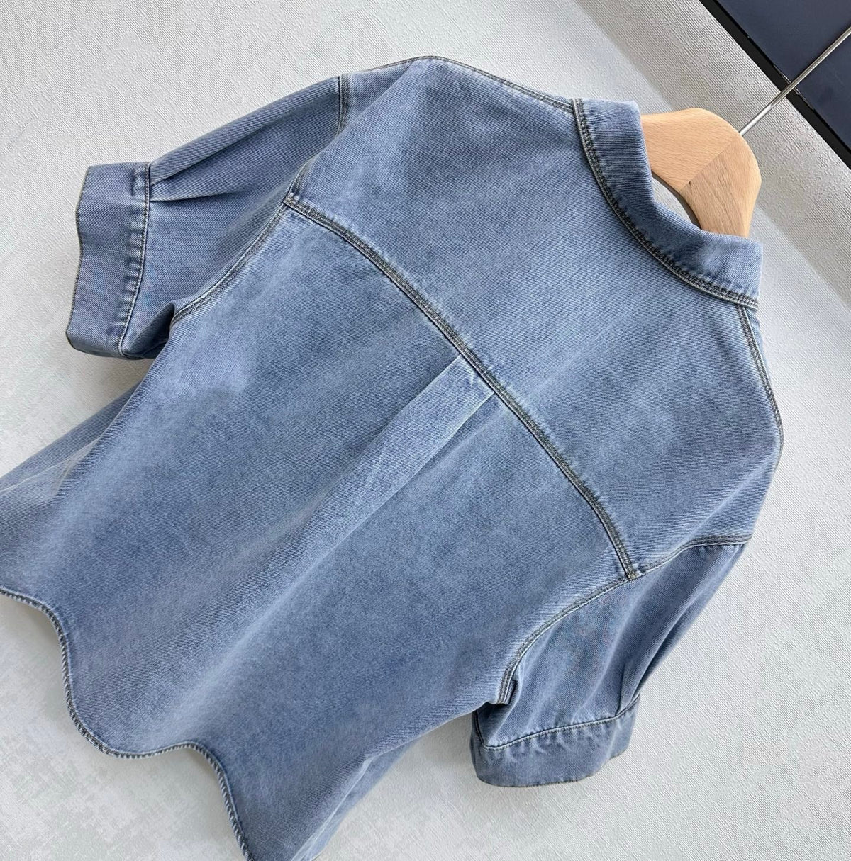 Loewe 26 Embroidered Short-Sleeve Shirt Blue in YB Twill Cotton Denim 375338