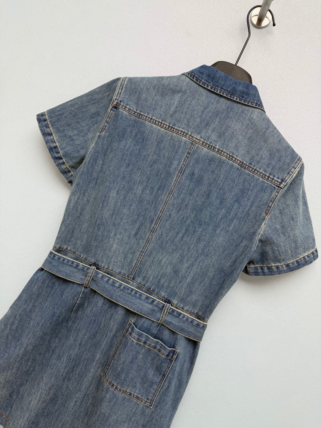 Loewe 26 Collared Short-Sleeve Denim Shirt Dress Blue in Cotton 373781