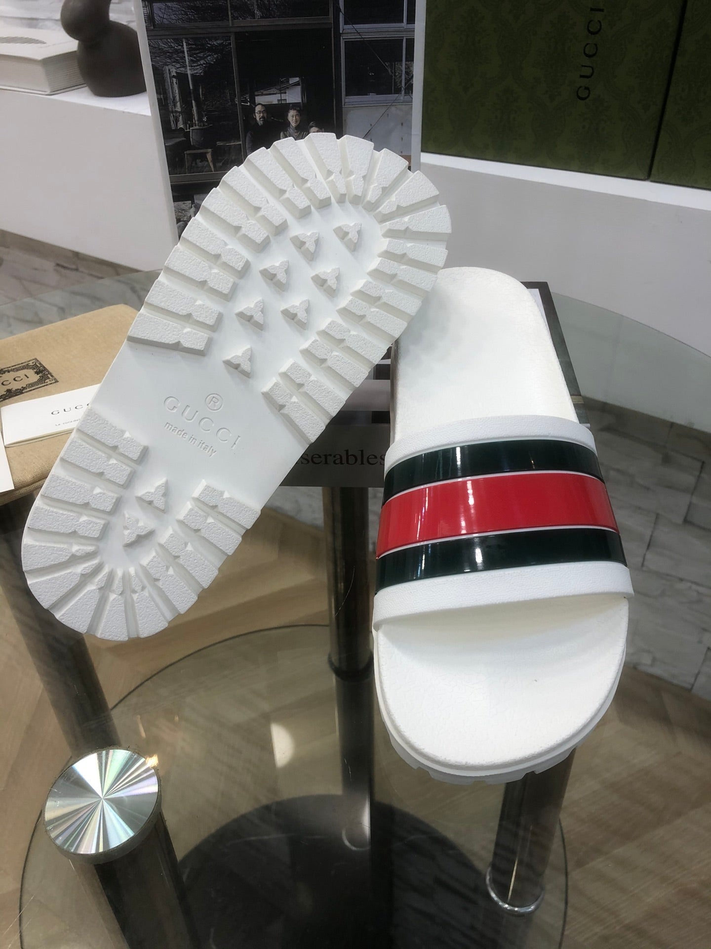 GG Web Slide Sandals White Rubber 788220