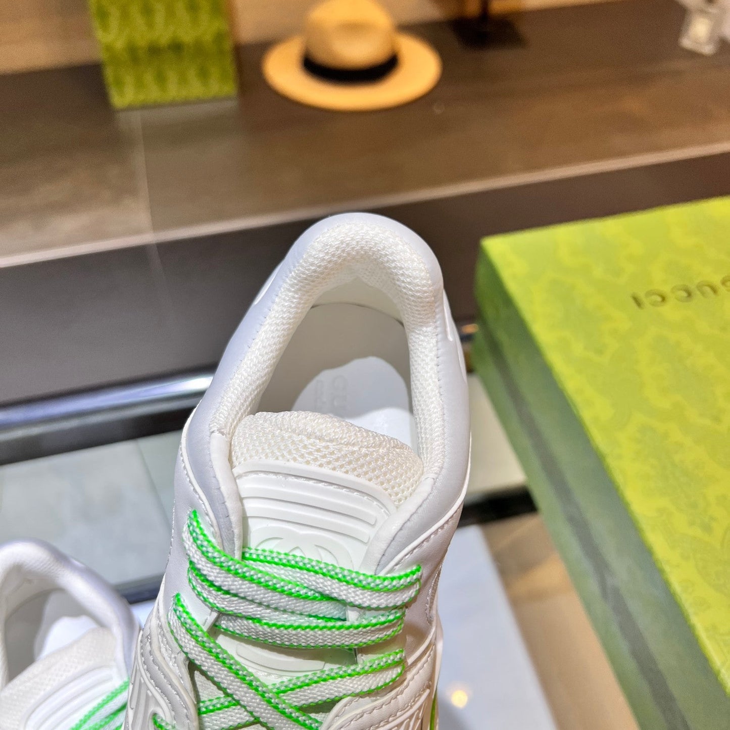 GG Basket Low Trainers White Green Leather 816638
