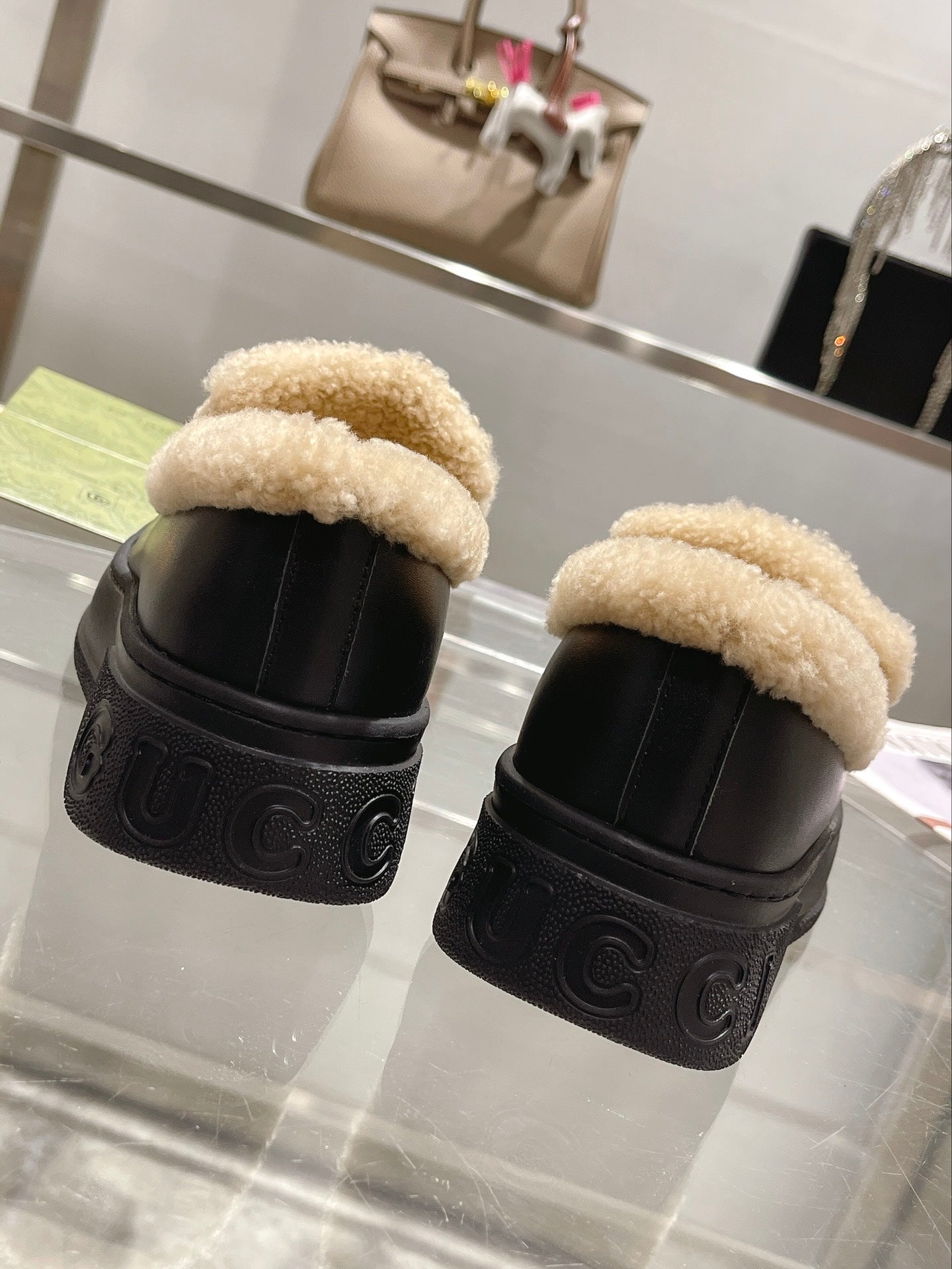 GG Snow Boots Black Calfskin Suede Wool 576251