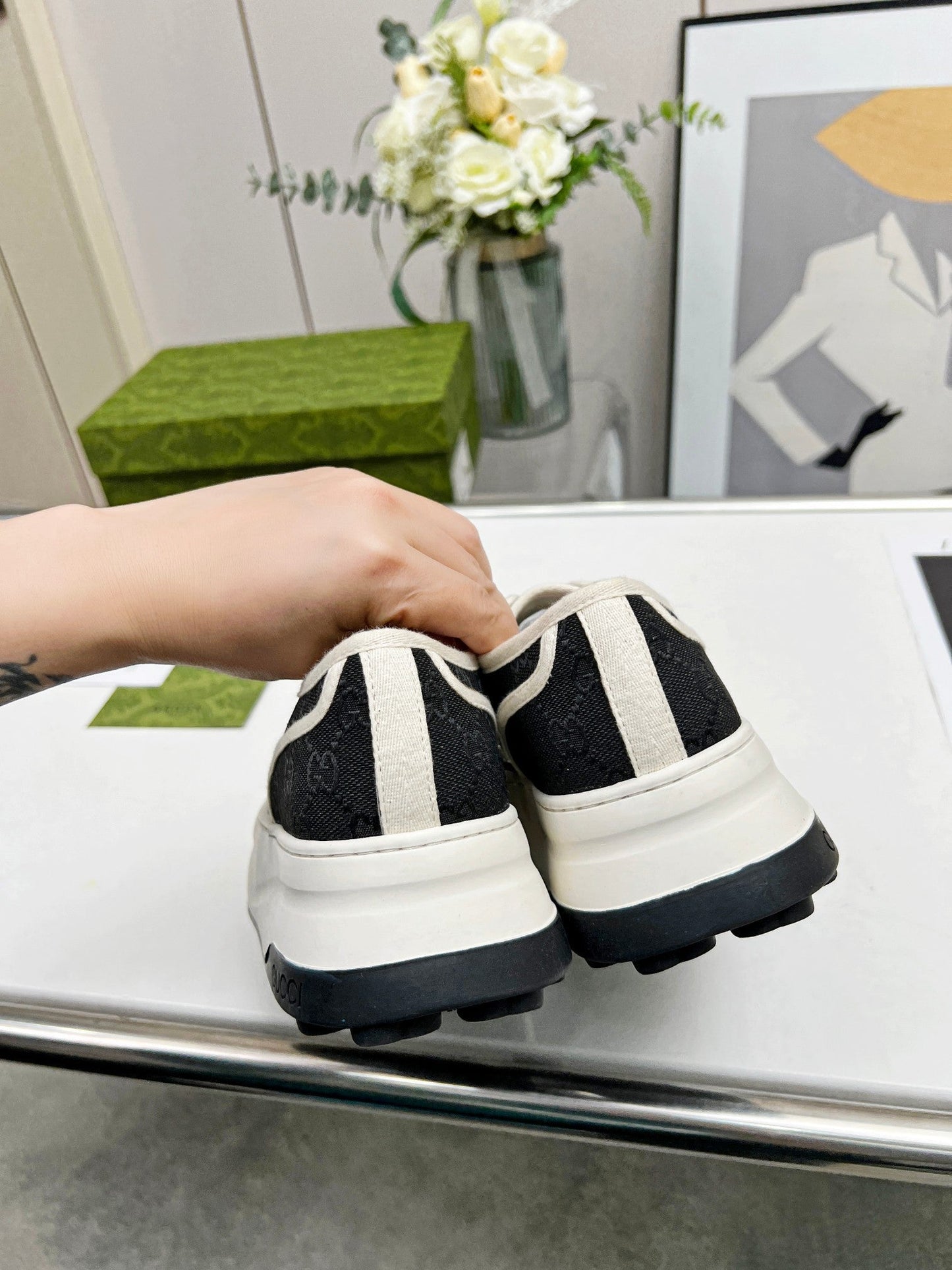 GG Low Top Sneakers 50mm Black White Canvas 457428