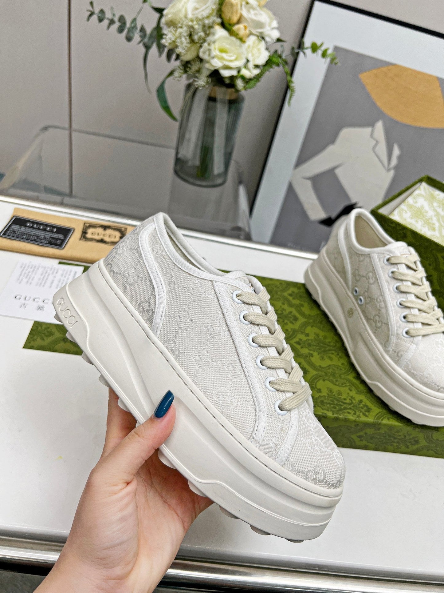 GG Low Top Sneakers 50mm White Canvas 457429