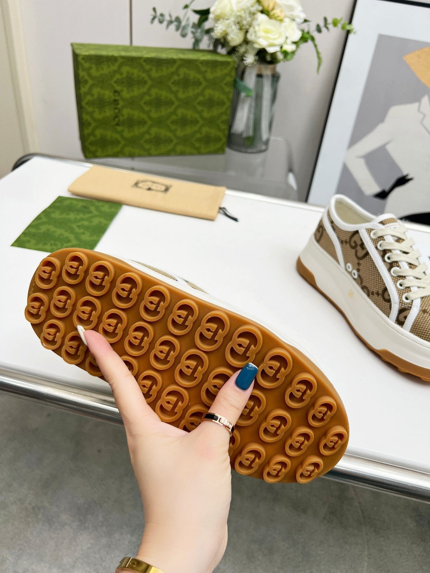 GG Low Top Sneakers 50mm Beige Brown Monogram Canvas 457430