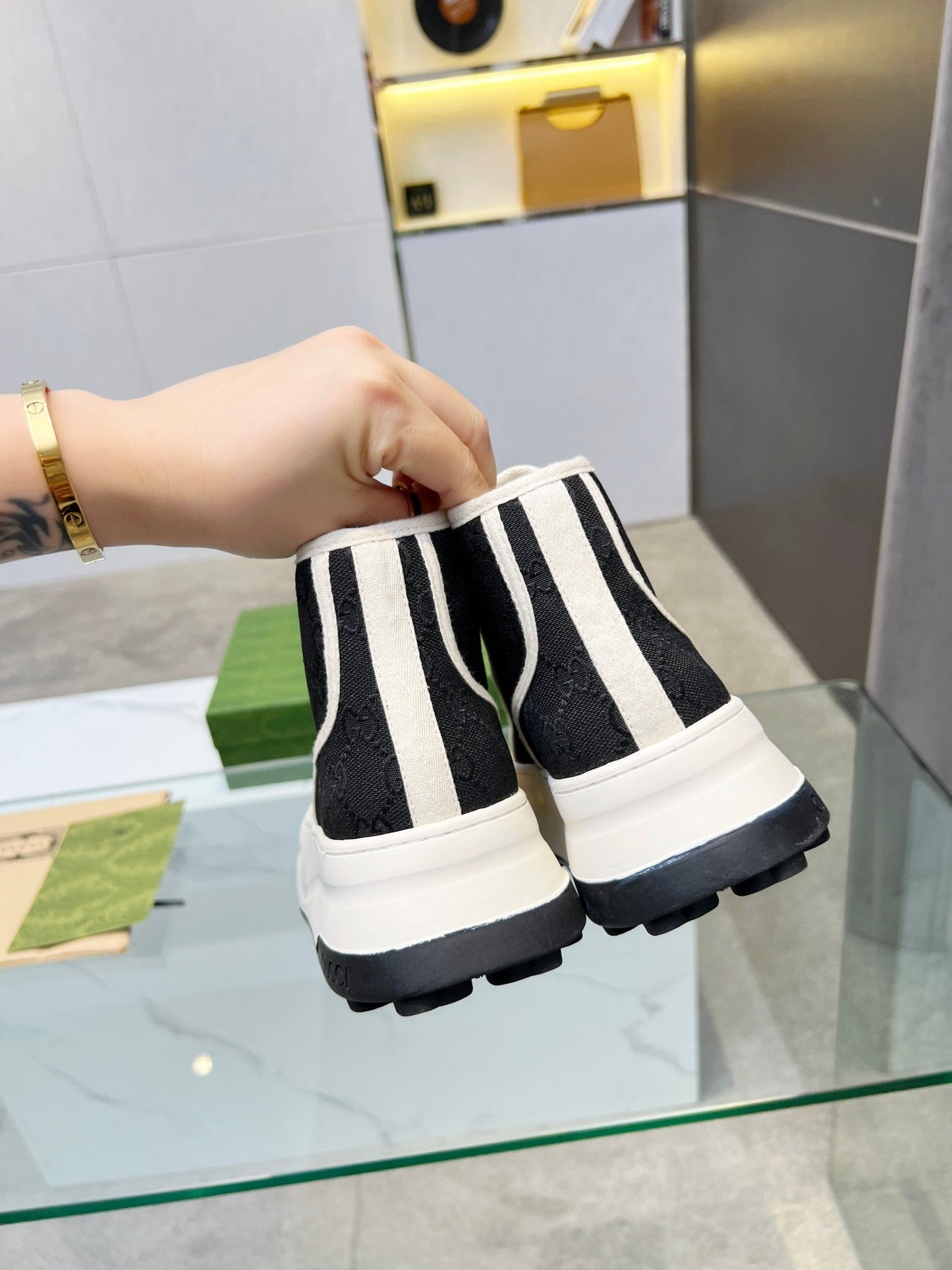 GG High Top Sneakers 50mm White Black Canvas 457431