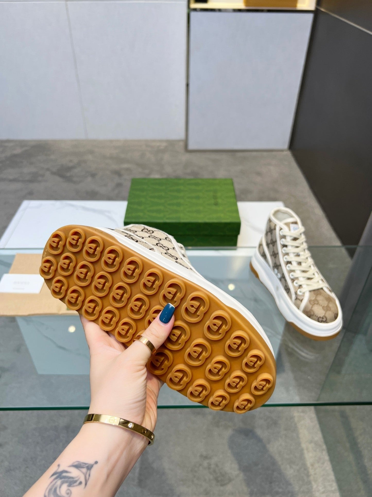 GG High Top Sneakers 50mm White Brown Monogram Canvas 457432