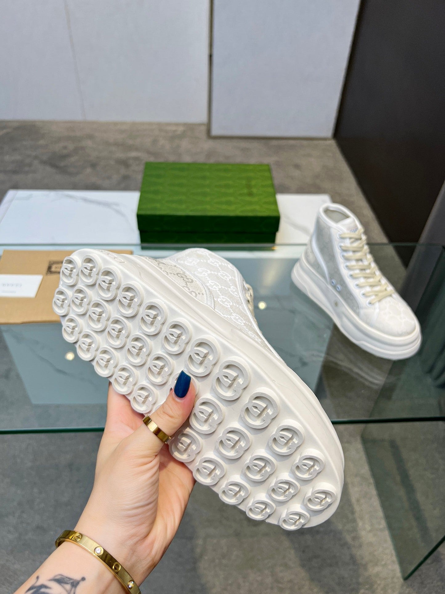 GG High Top Sneakers 50mm White Beige Canvas 457433