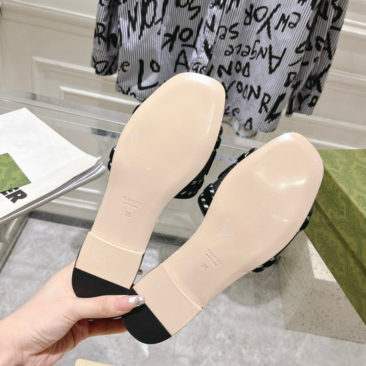 GG Interlocking double G hollow slippers Black