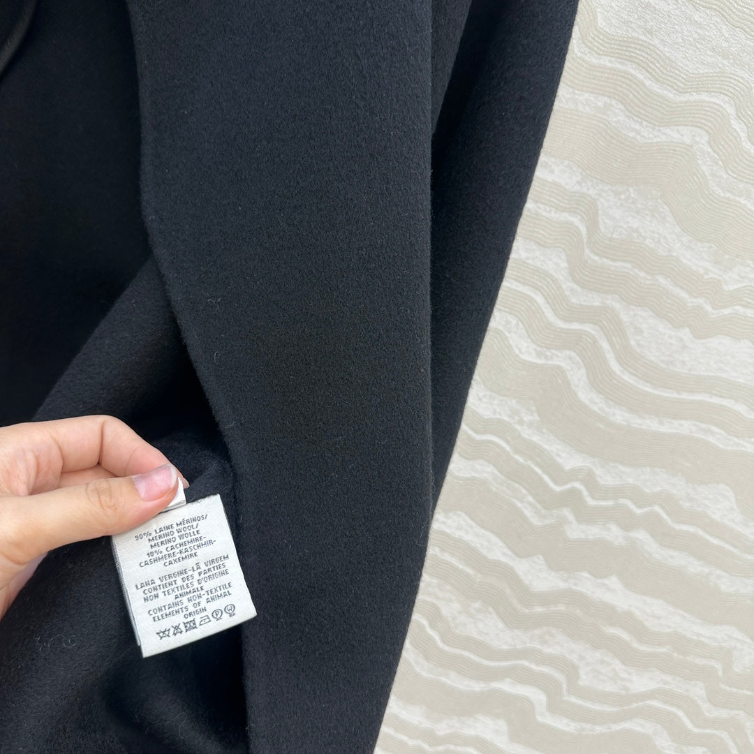 HM SS26 Leather Trimmed Coat Black Wool Cashmere 351147