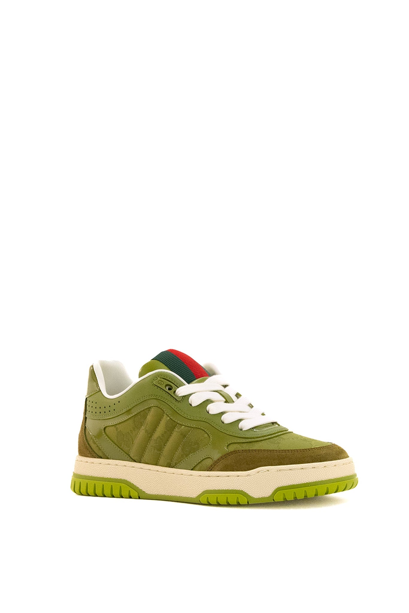 GG Re-Web Sneaker In Dark Green Calskin Canvas