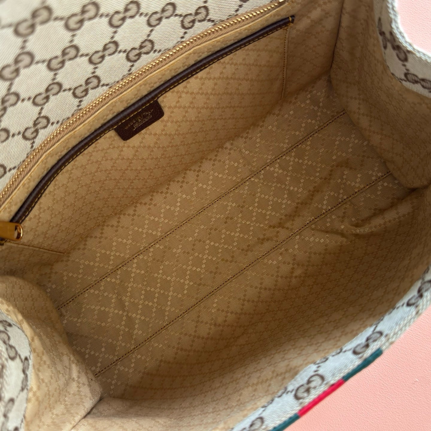 GG Paparazzo Medium Top Handle Bag 32cm Beige Canvas