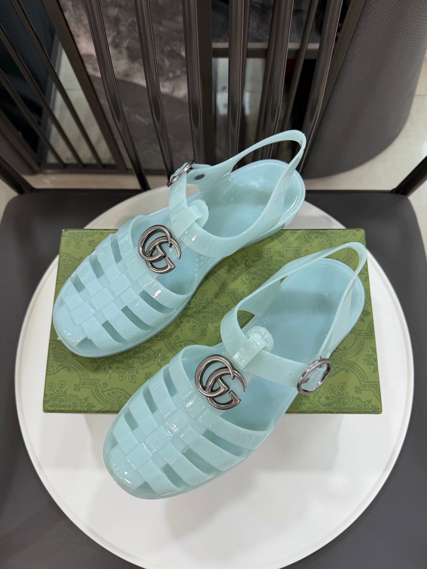 GG Sandals with Double G Light Blue Sliver TPU 818209