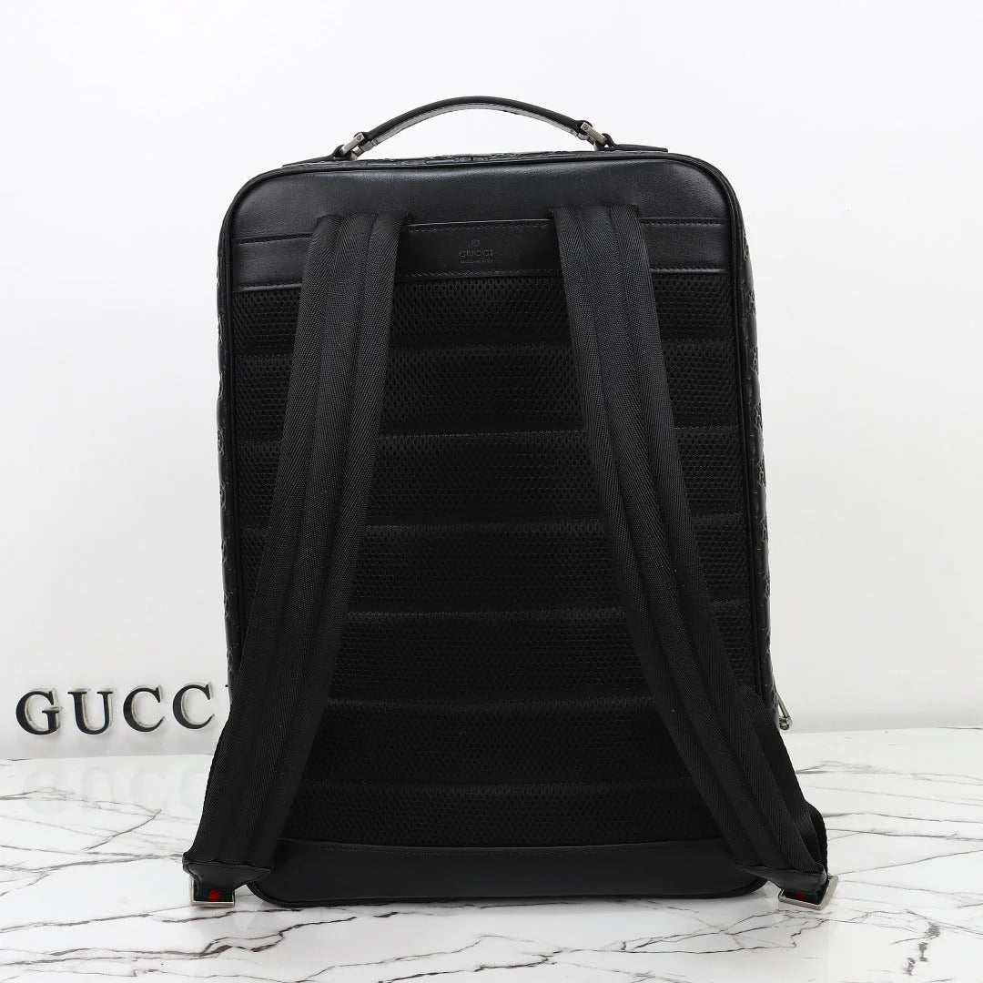 Gucci 2026 Emblem Backpack 43cm Black Embossed Calfskin