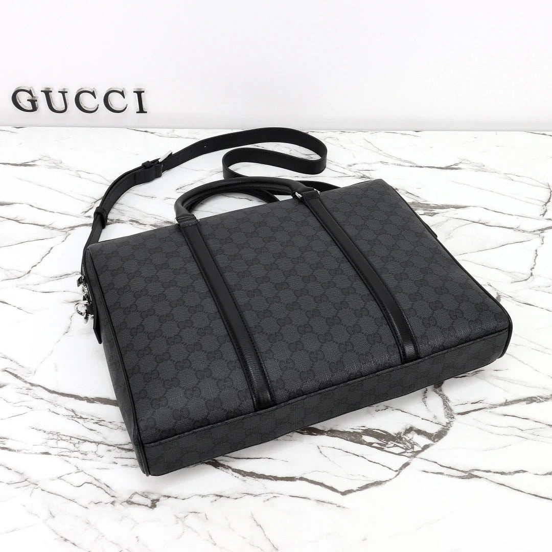 Gucci 2026 Mega Web Trademark Briefcase 38cm Canvas Leather