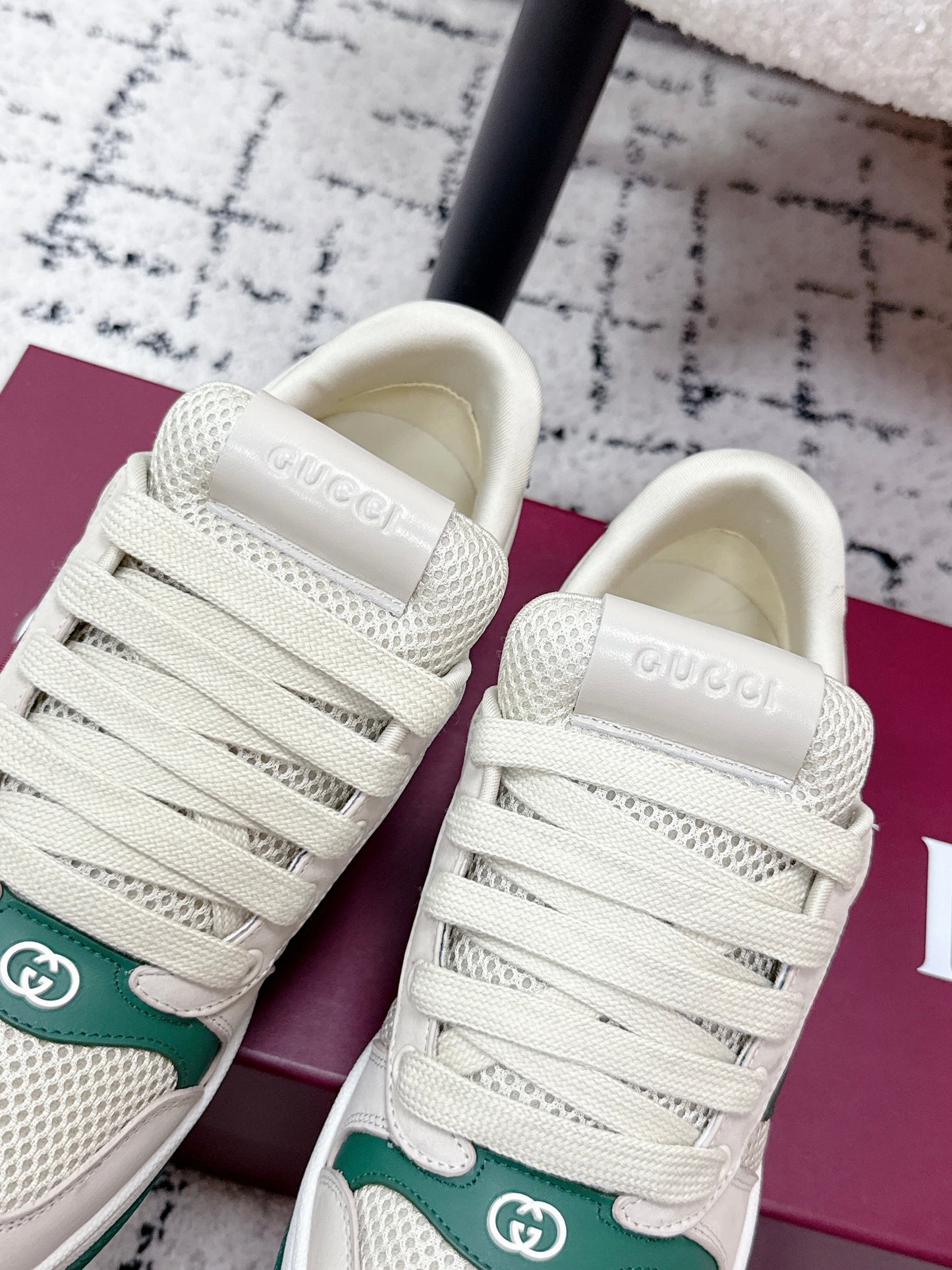GG Screener Sneaker White Dark Green Mesh Leather 769554