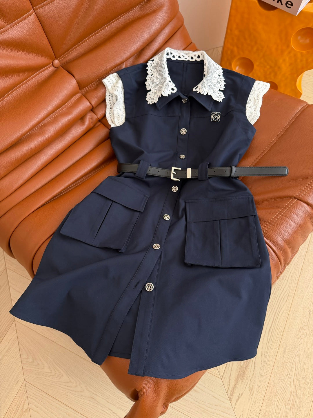Loewe 26s Navy Blue Dress Lace Cotton Polyester 380017
