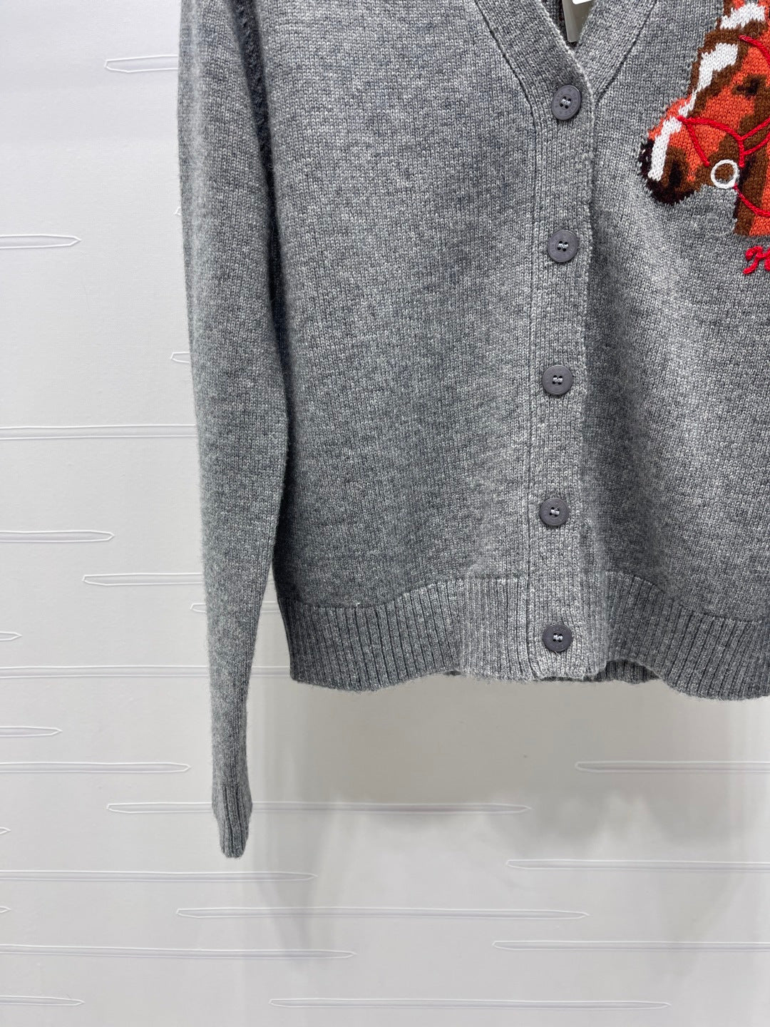 HM 26s Jacquard Horsehead V-Neck Knit Cardigan Grey Wool 344106