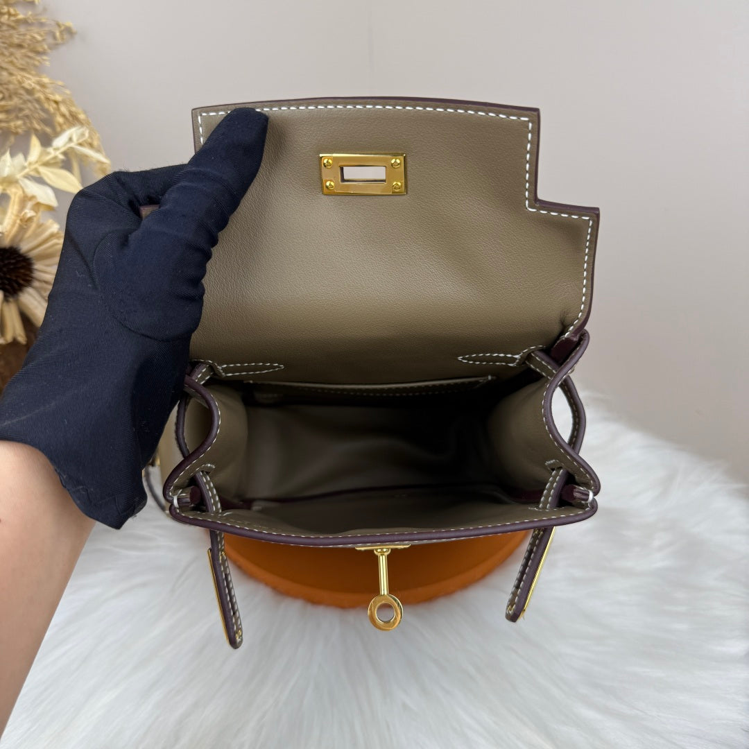 HM Kelly Jump Backpack Taupe Brown Cowhide Gold Hardware 270040