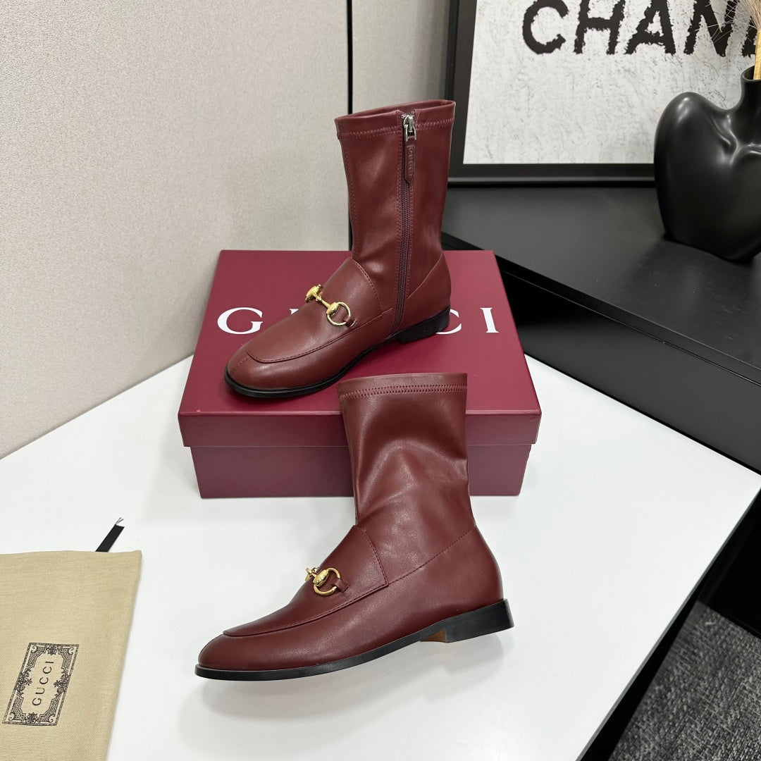 GG Jordaan Horsebit Ankle Boots 2.5 Burgundy Sheepskin 626776