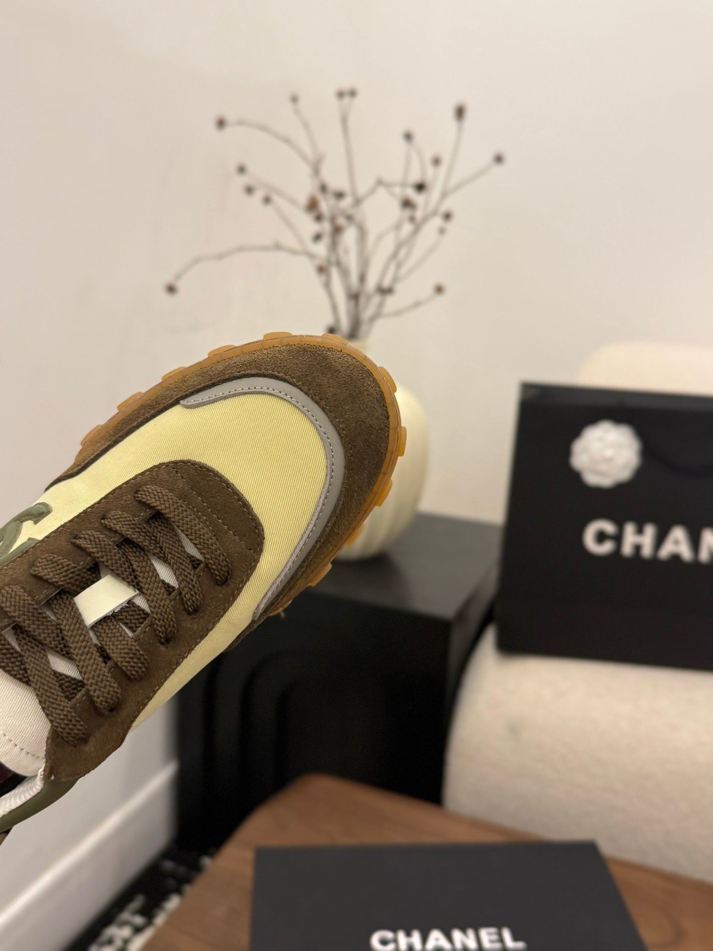 CC 2026 Sneaker Olive Yellow Fabric Suede Calfskin 676169