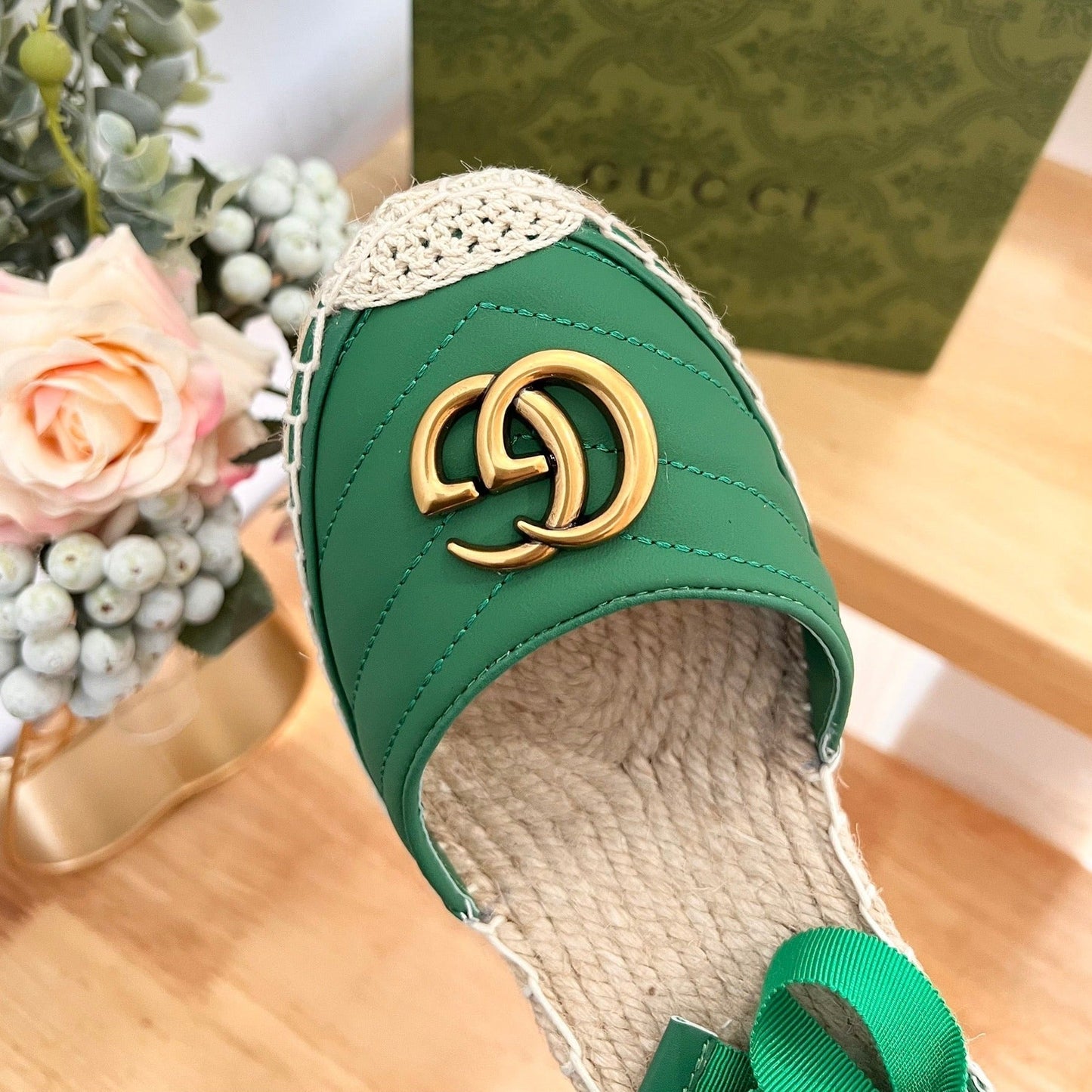 GG Crochet platform Espadrilles Jade Green