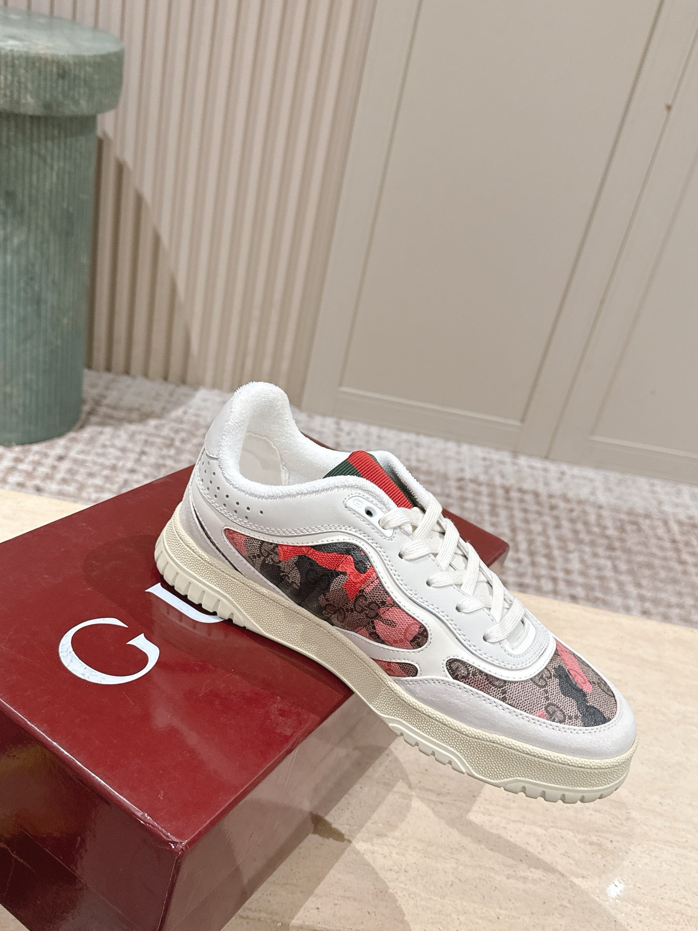 GG Re-Web Sneakers White Black Light Pink Calfskin 584475