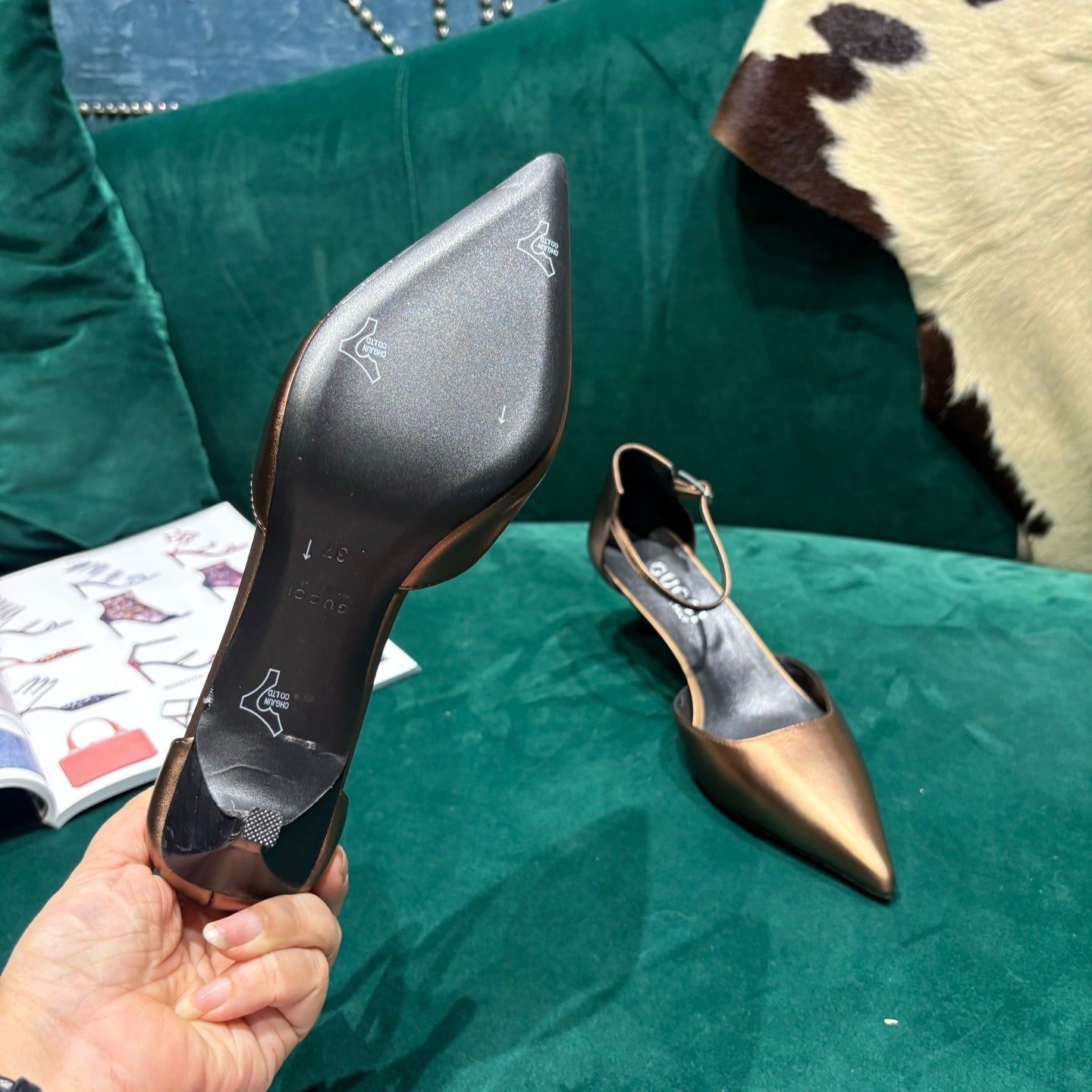 GG Bombshell Pump Copper Laminated Leather 741249