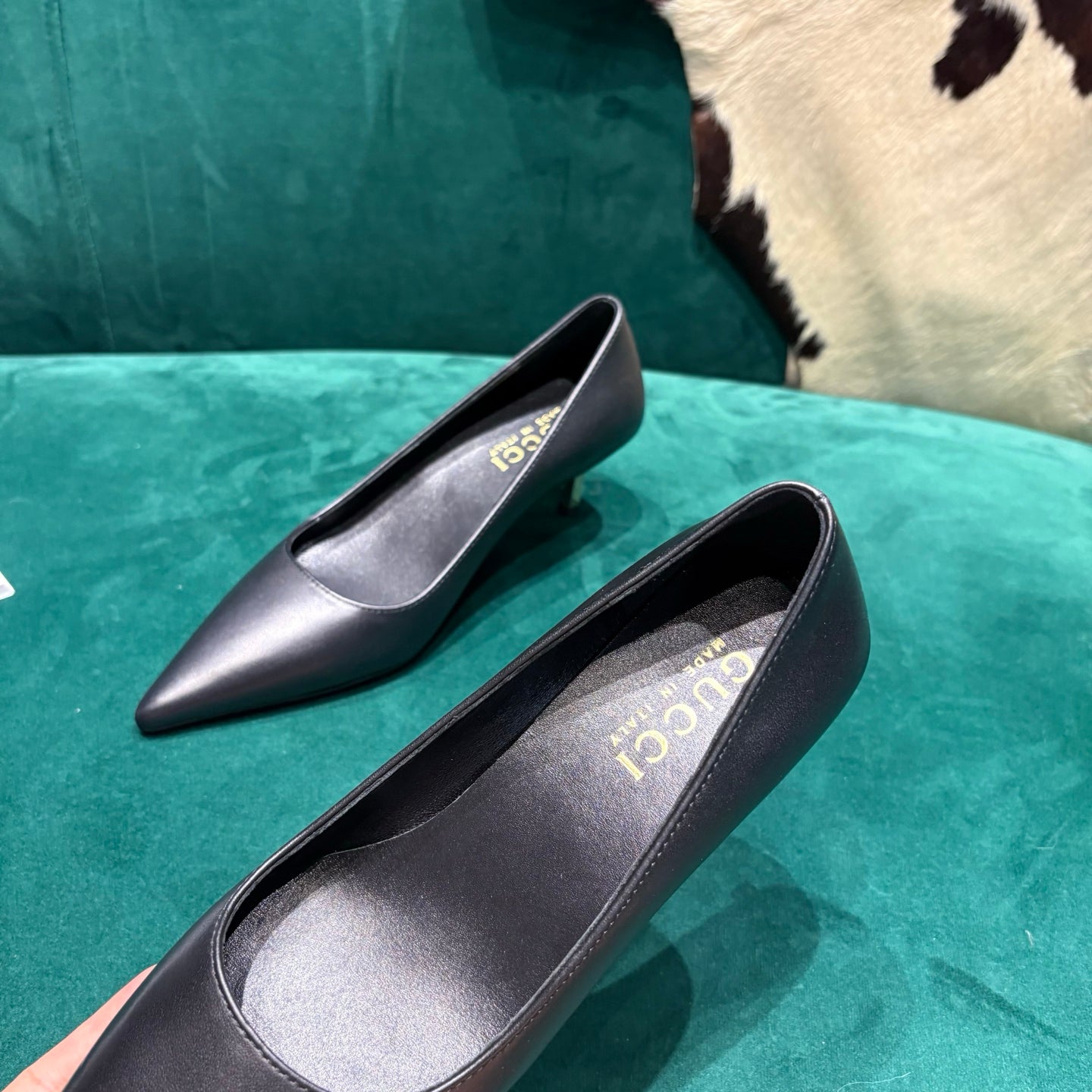 GG Pointed-Toe Slingback Black Leather 741256