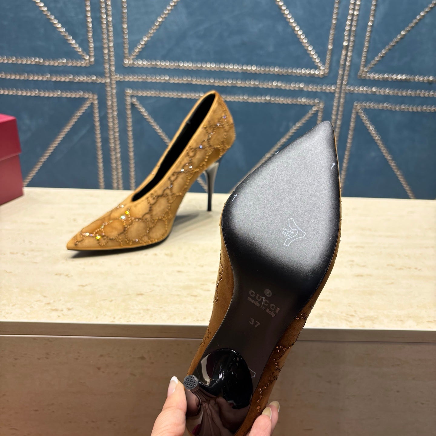 GG High-Heeled Pump 10.5cm Brown Velvet 741293