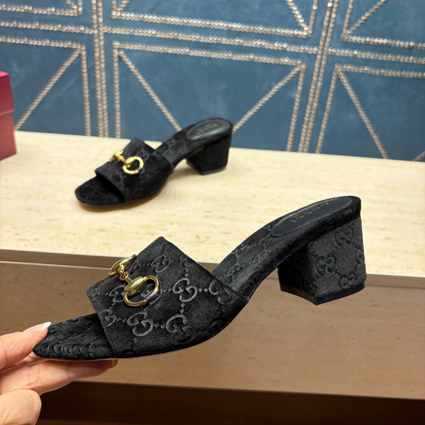 GG 26ss Chunky Heel Sandals 55 Black Velvet 741300