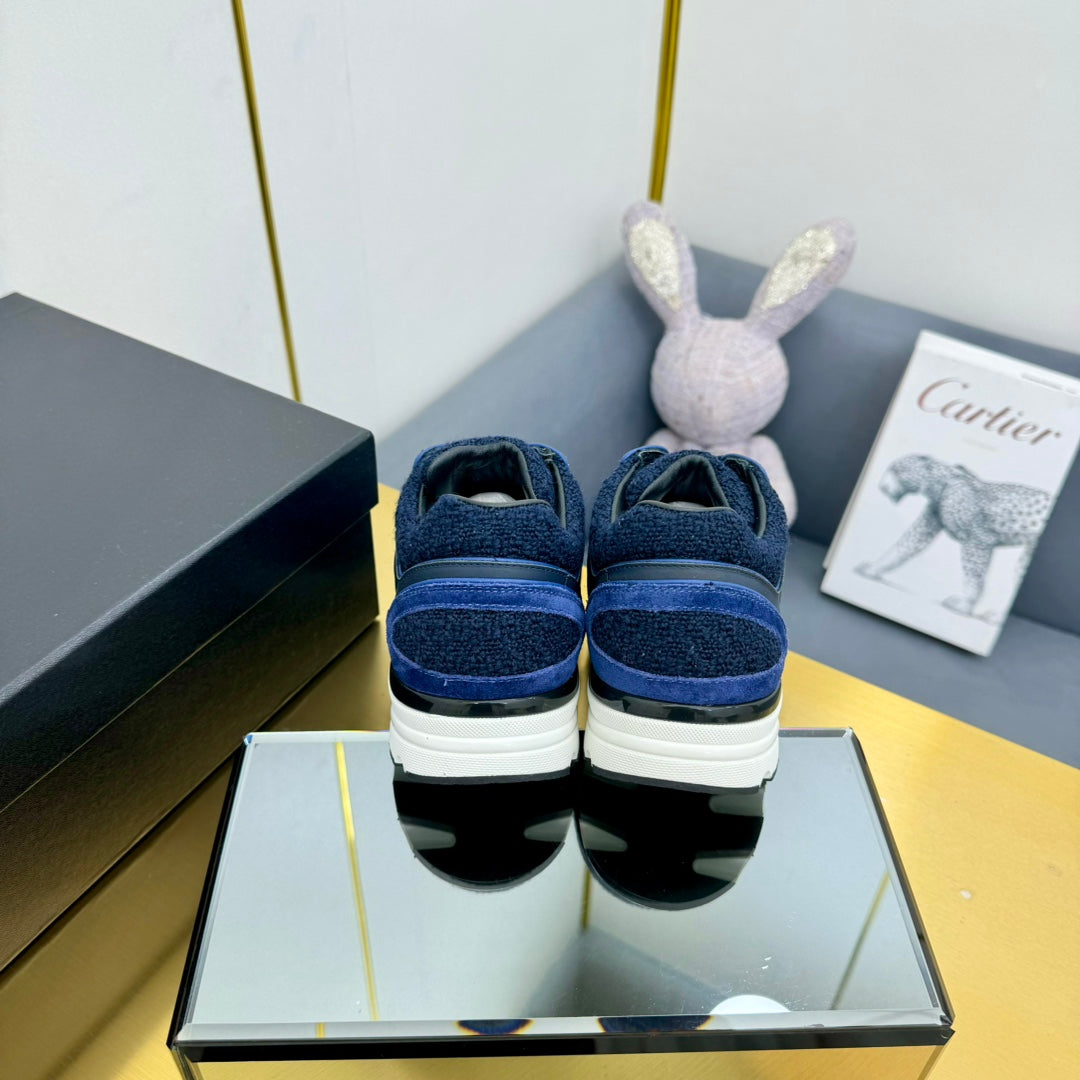 cc womens sneaker in blue wool tweed and suede 137619