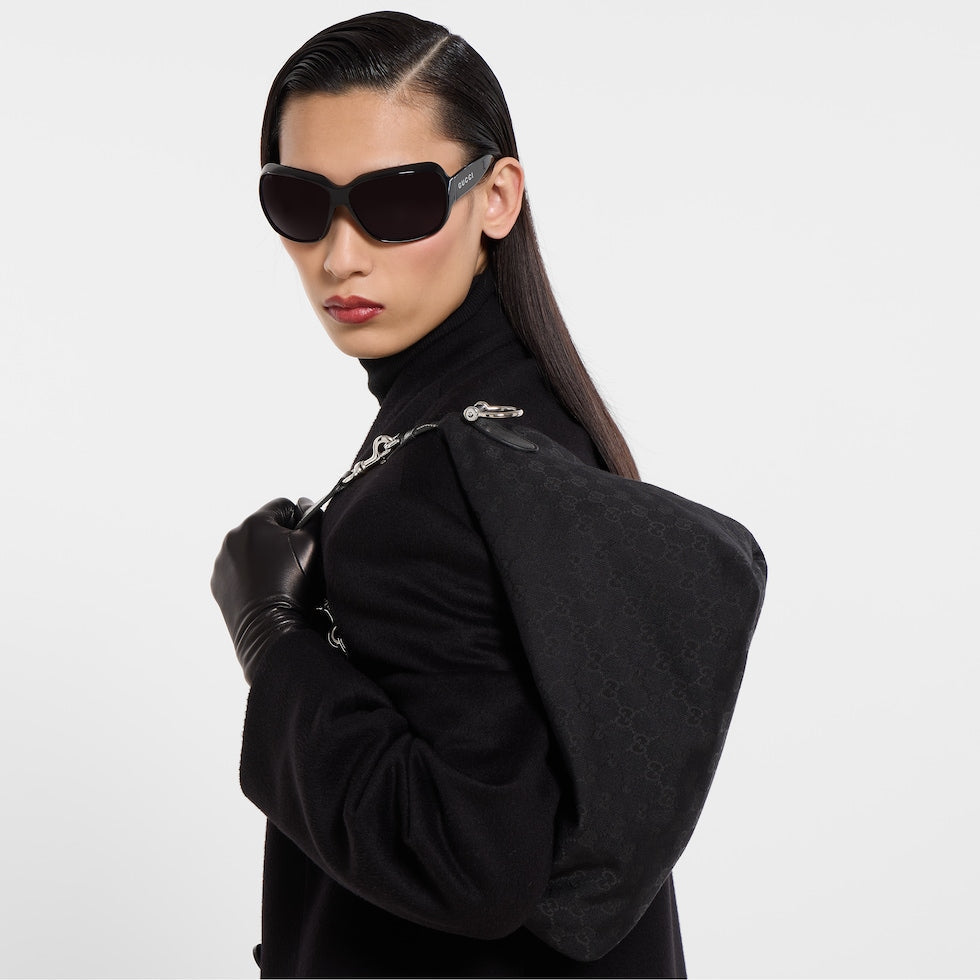 Gucci 26s Beatrix Medium Crossbody Bag Black Canvas