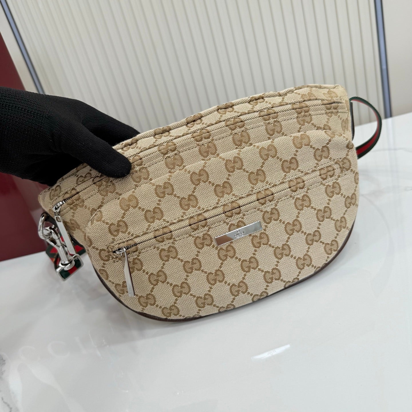 GG Tag Small Crossbody Bag Beige Canvas 141748