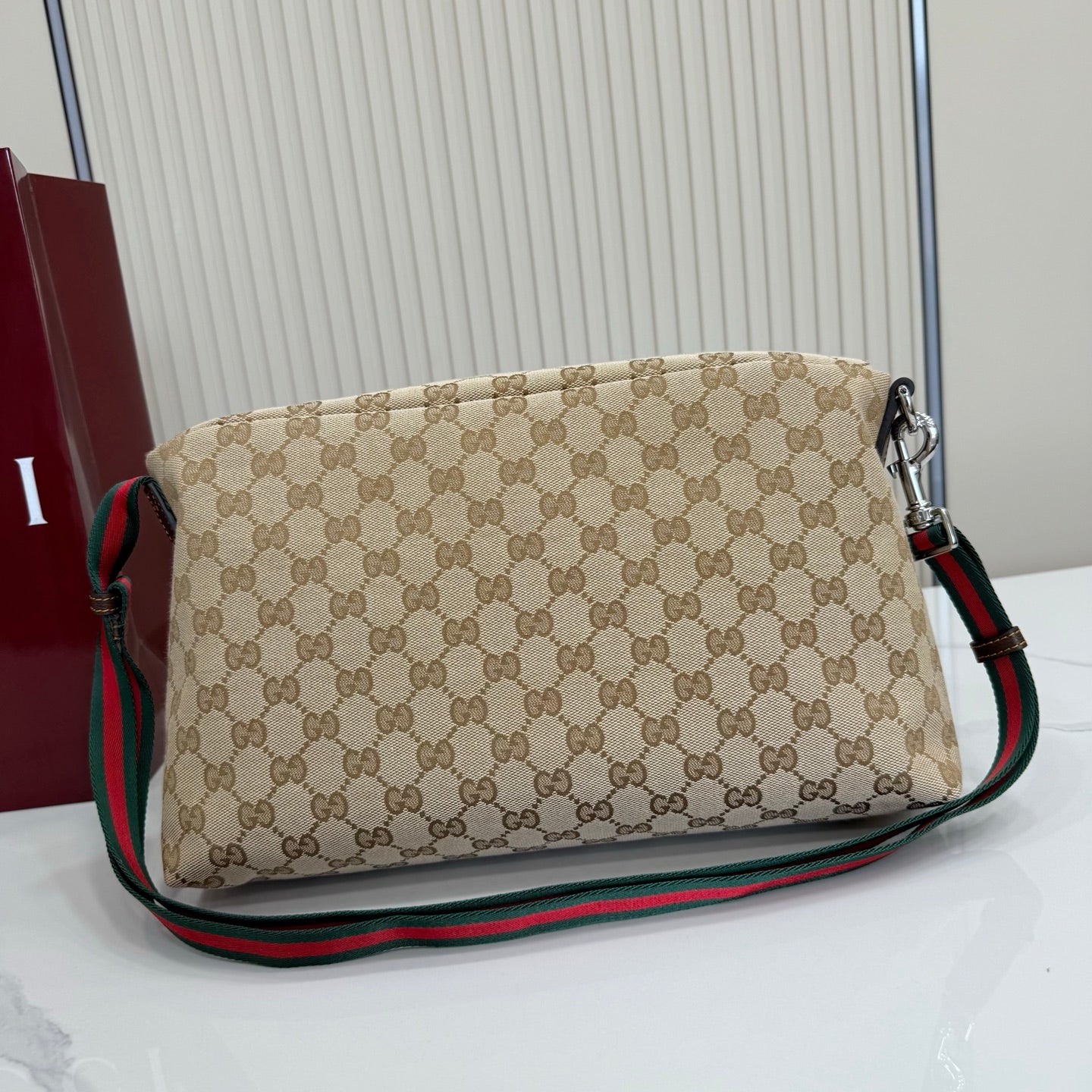 GG Tag Medium Crossbody Bag Beige Canvas