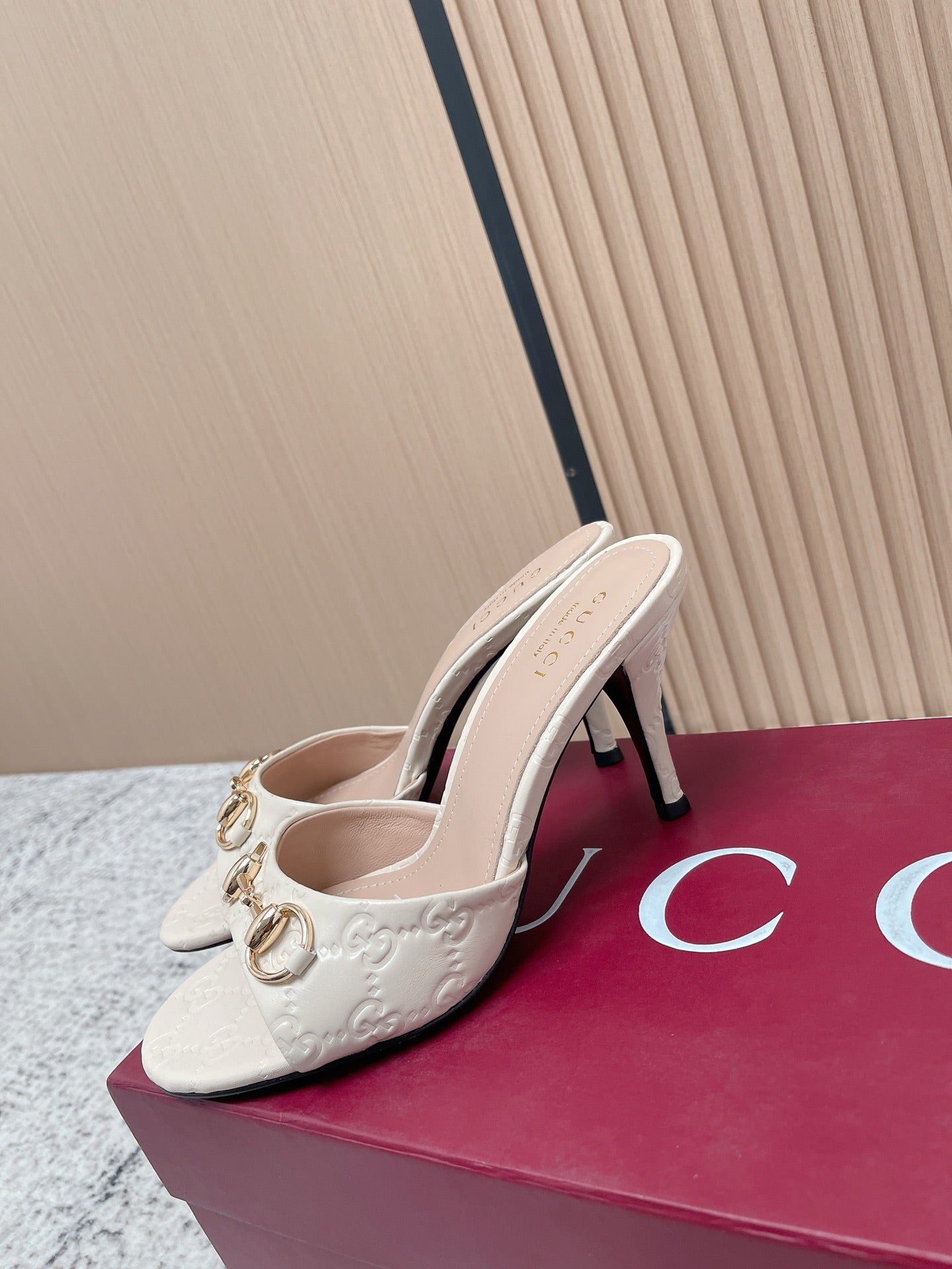 GG Sandal With Horsebit 8.5cm White Shiny Leather 752223