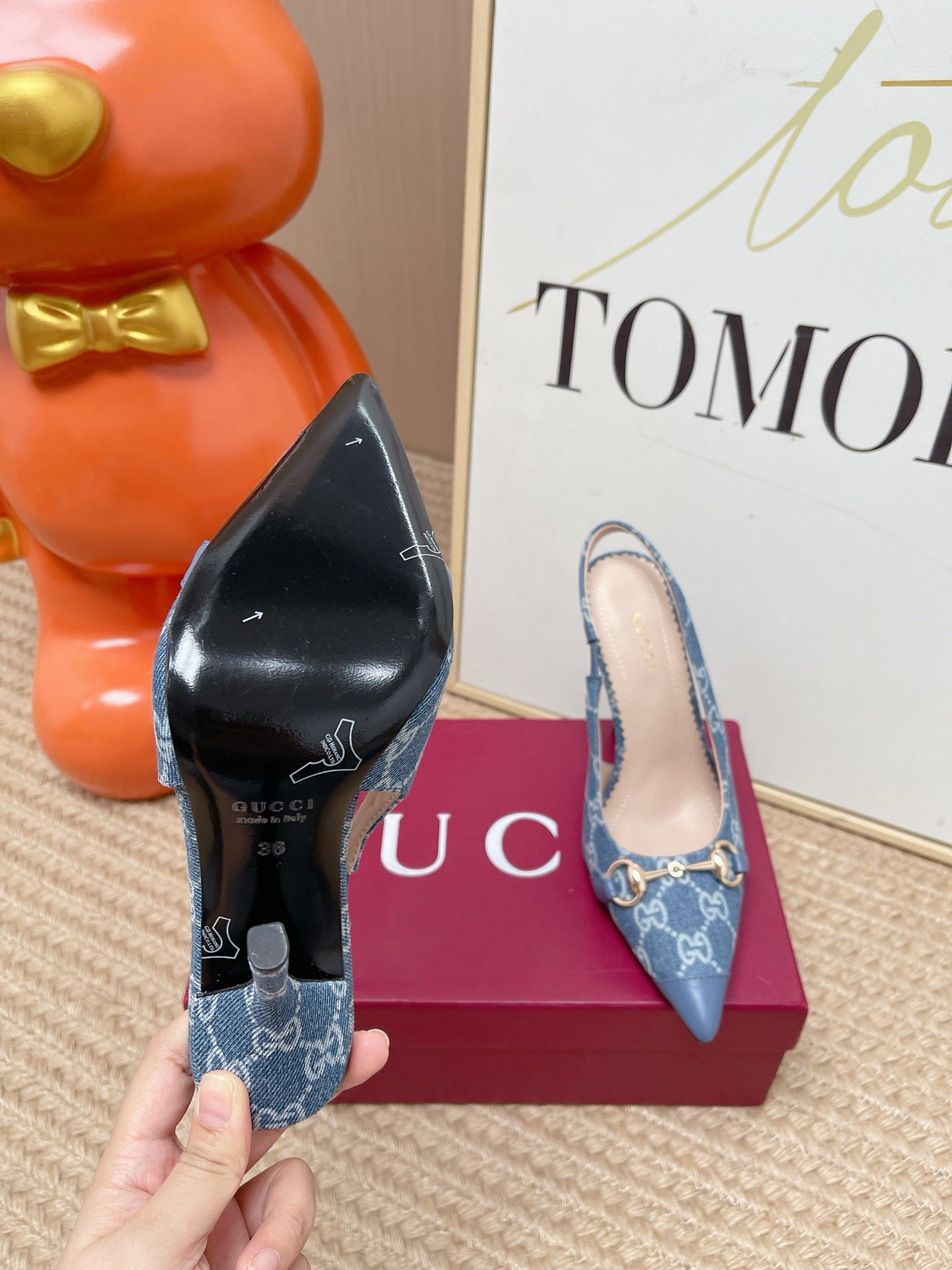 GG 26s Slingback Pump 10.5cm With Horsebit Blue Leather Canvas 901314