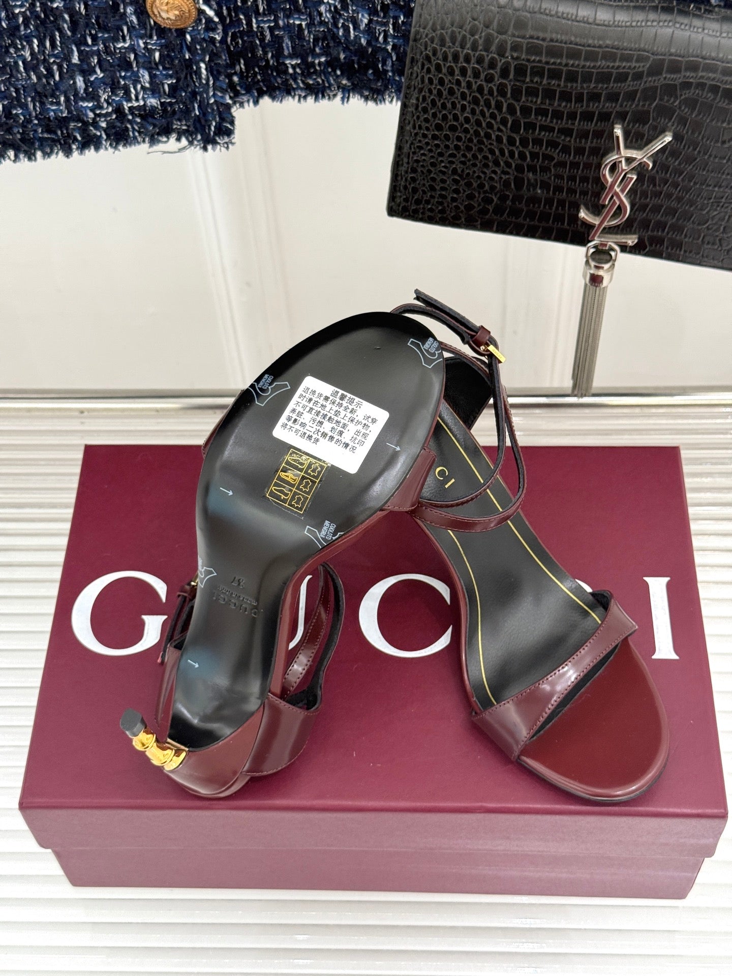 GG Castello Sandals 7.5cm Burgundy Leather 886482