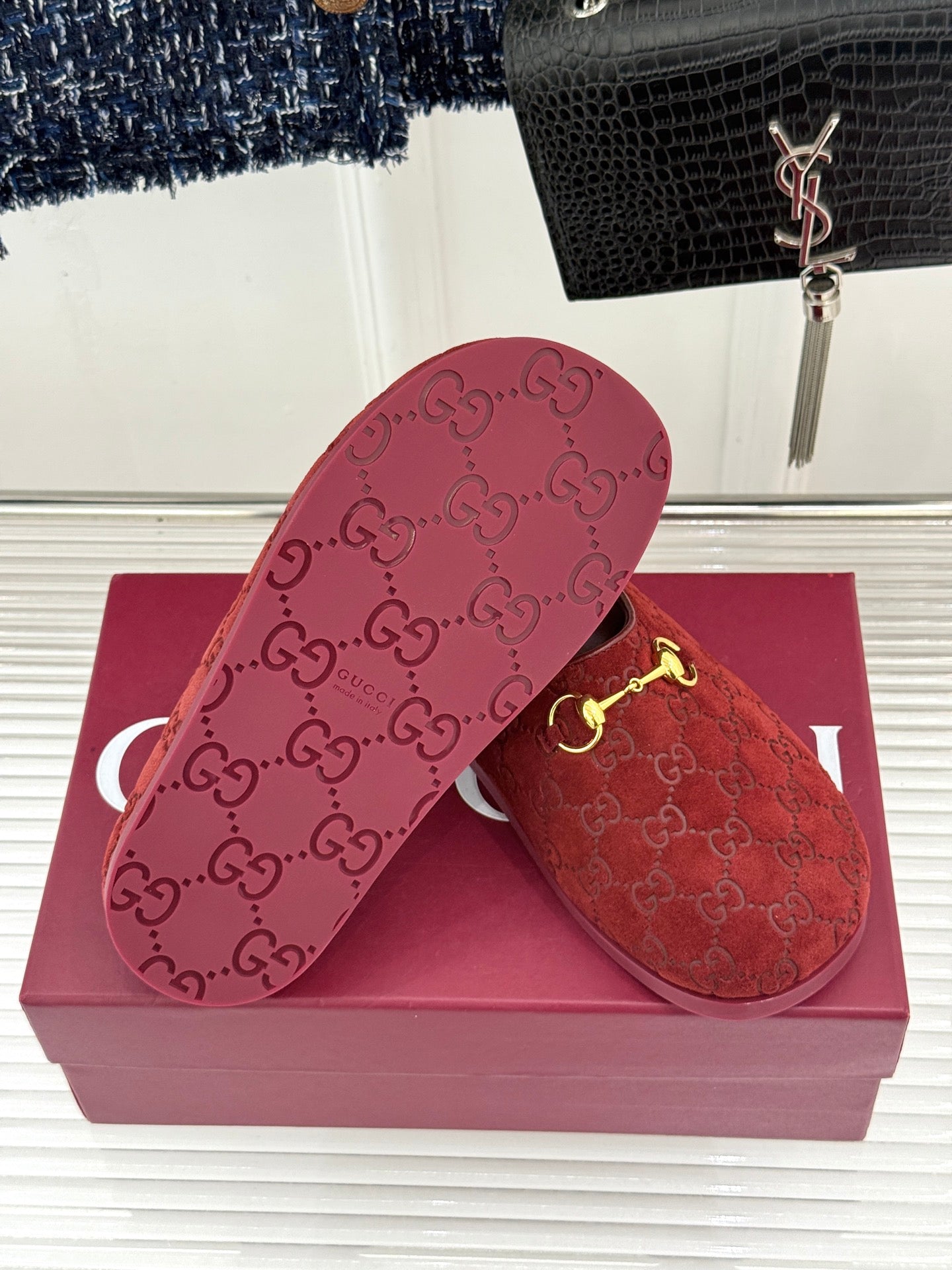 GG Mule With Horsebit Red Suede 905746
