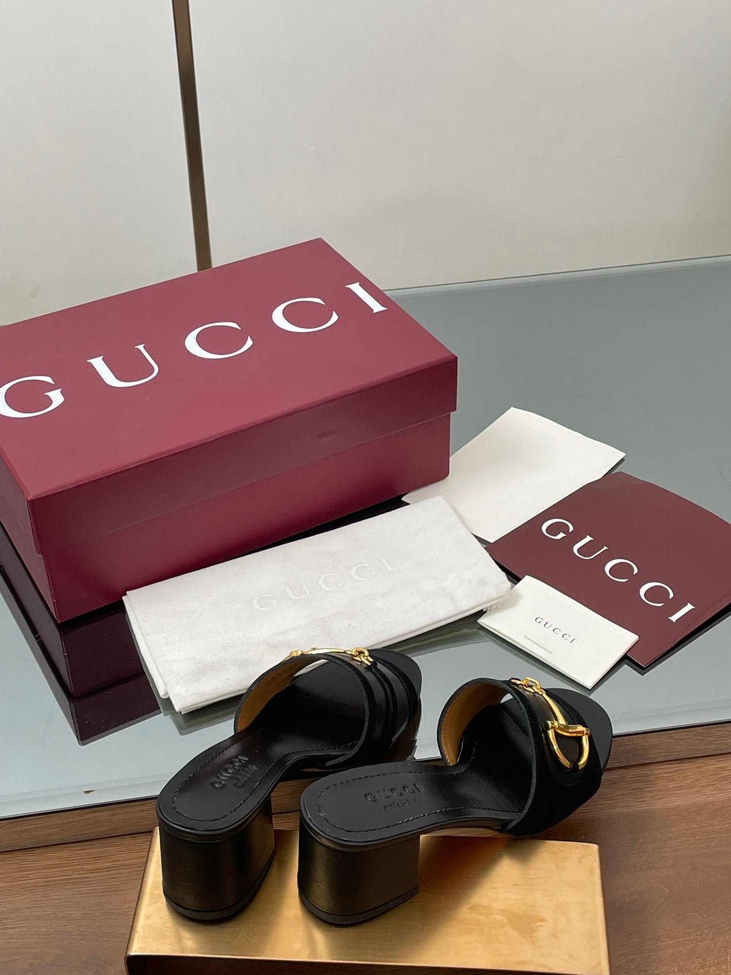 GG D-Shaped Sandals 5.5cm Black Suede Sheepskin 646473
