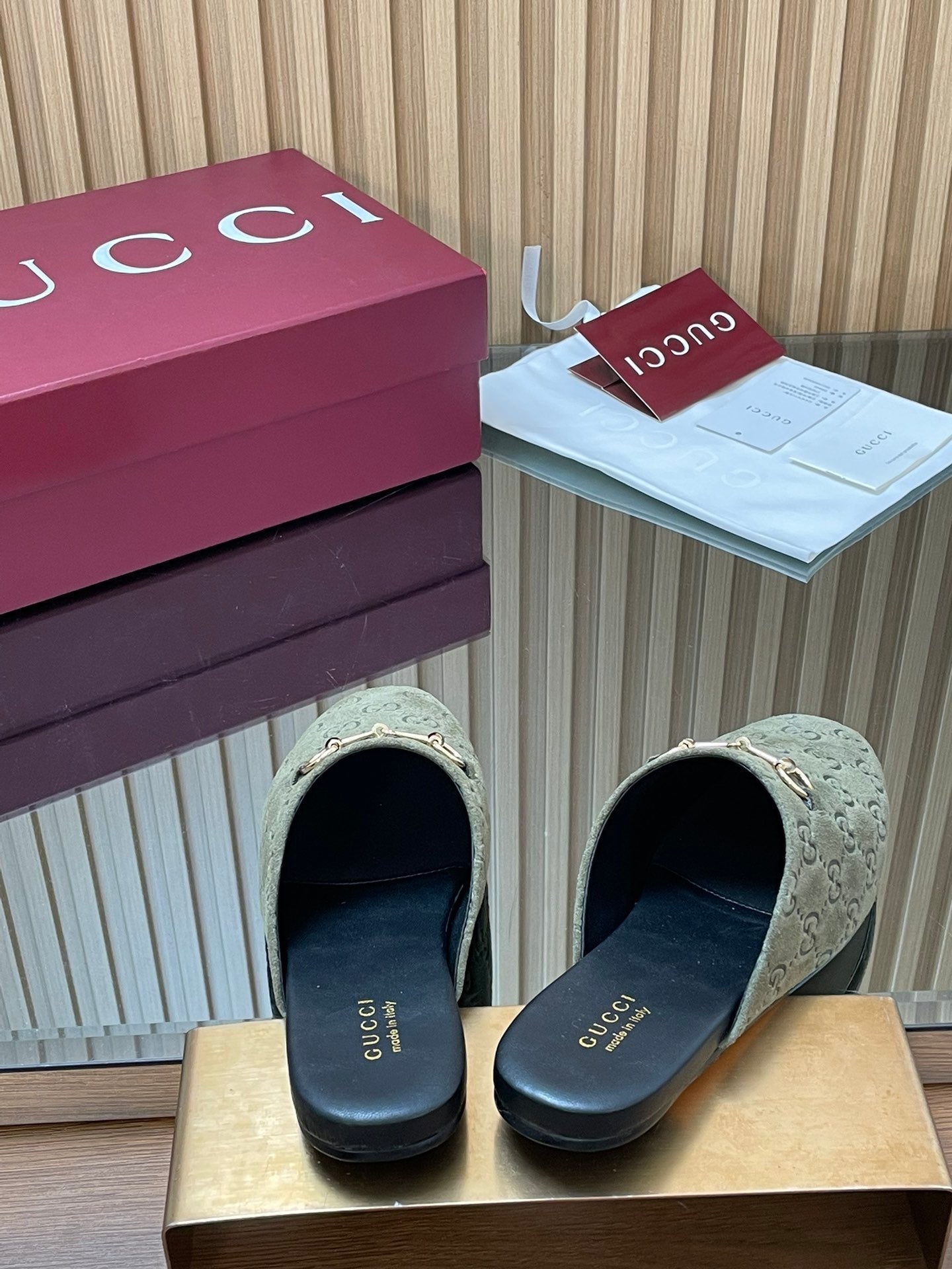 Gucci 25 Horsebit Olive Green Mule GG Suede 563080