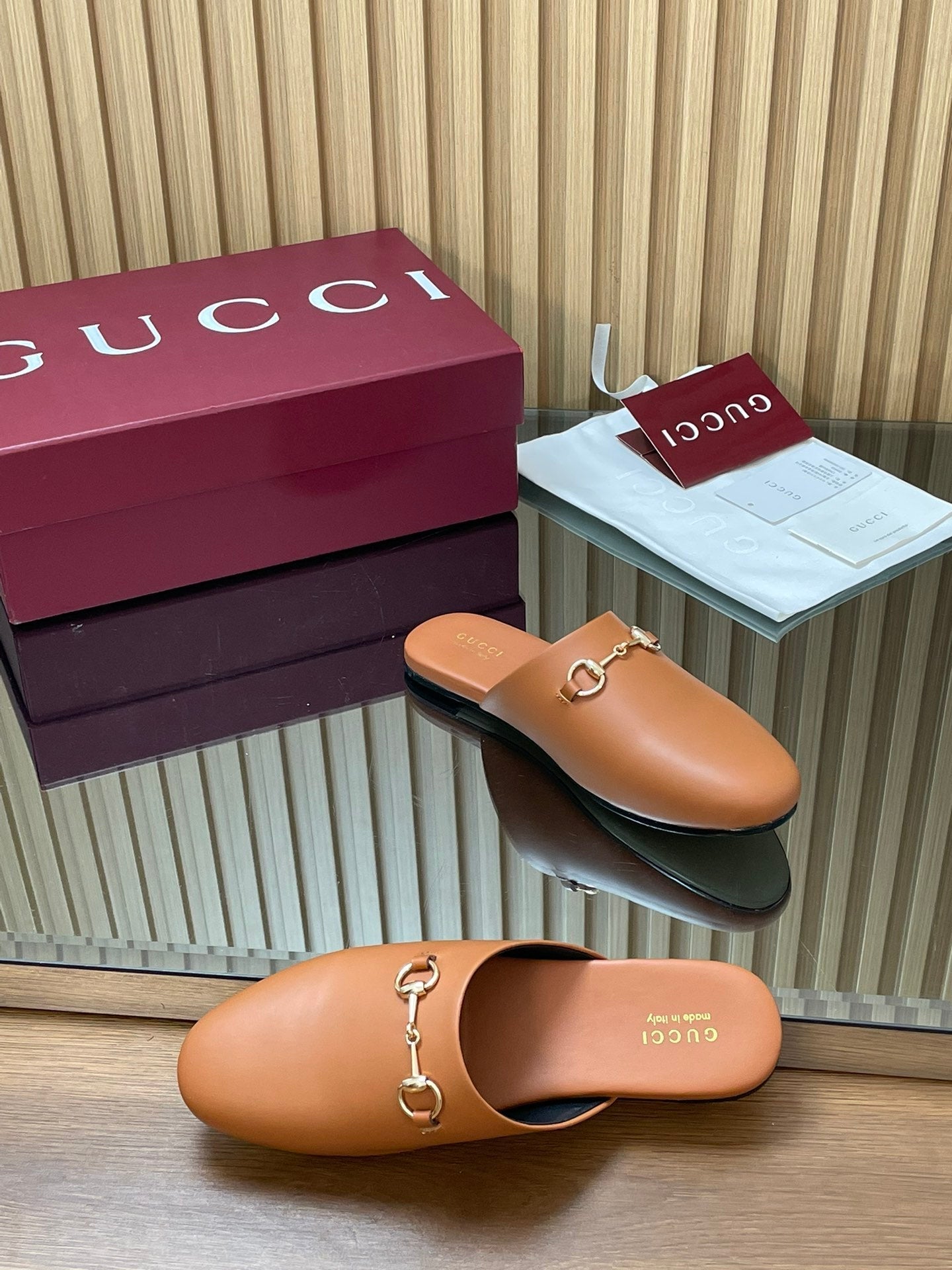 Gucci 25 Horsebit Mule Light Brown Gold Cowhide 563083