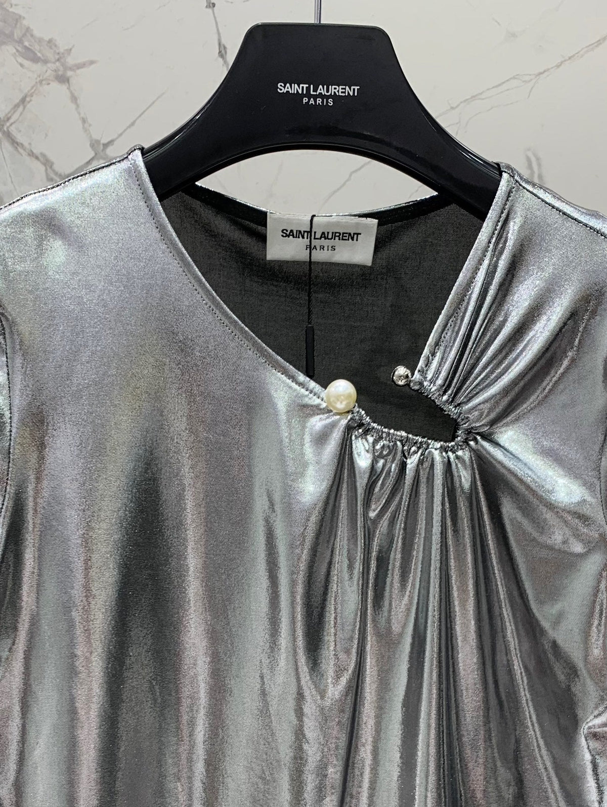 YSL 26s Blouse Metallic Sliver Polyester 408631