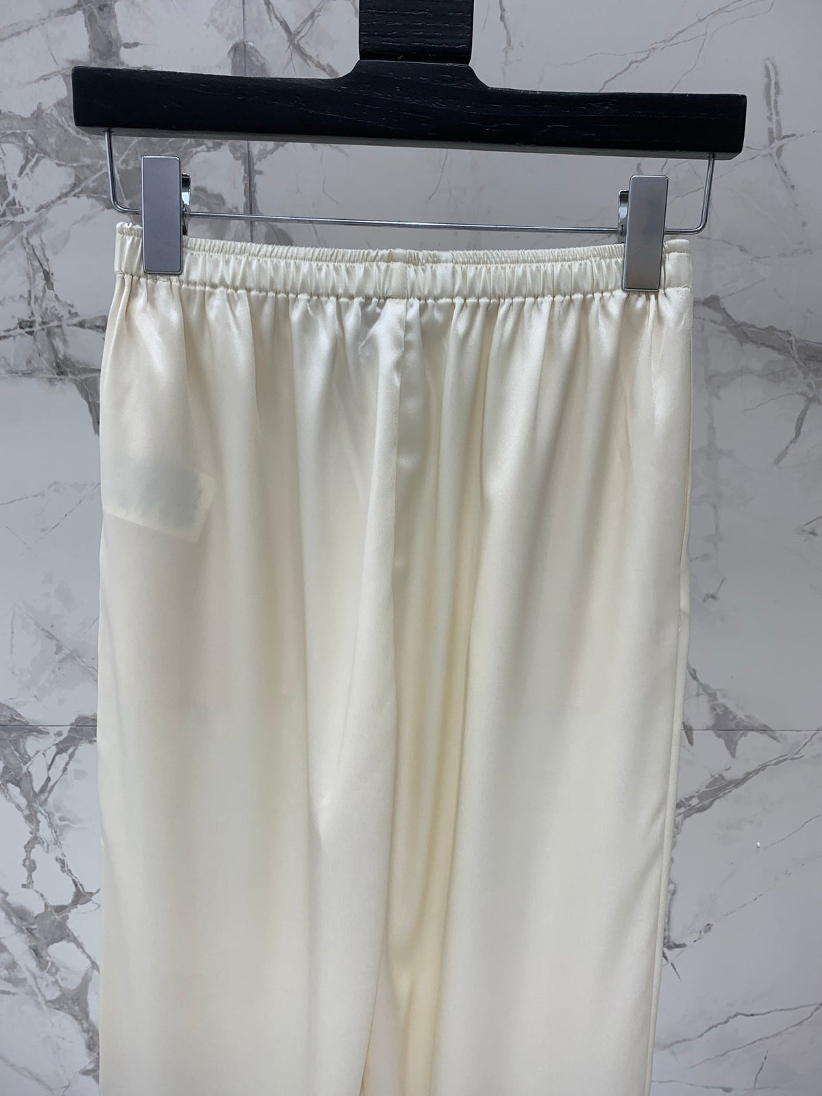 YSL 26s Wide-Leg Trousers White Silk 408686