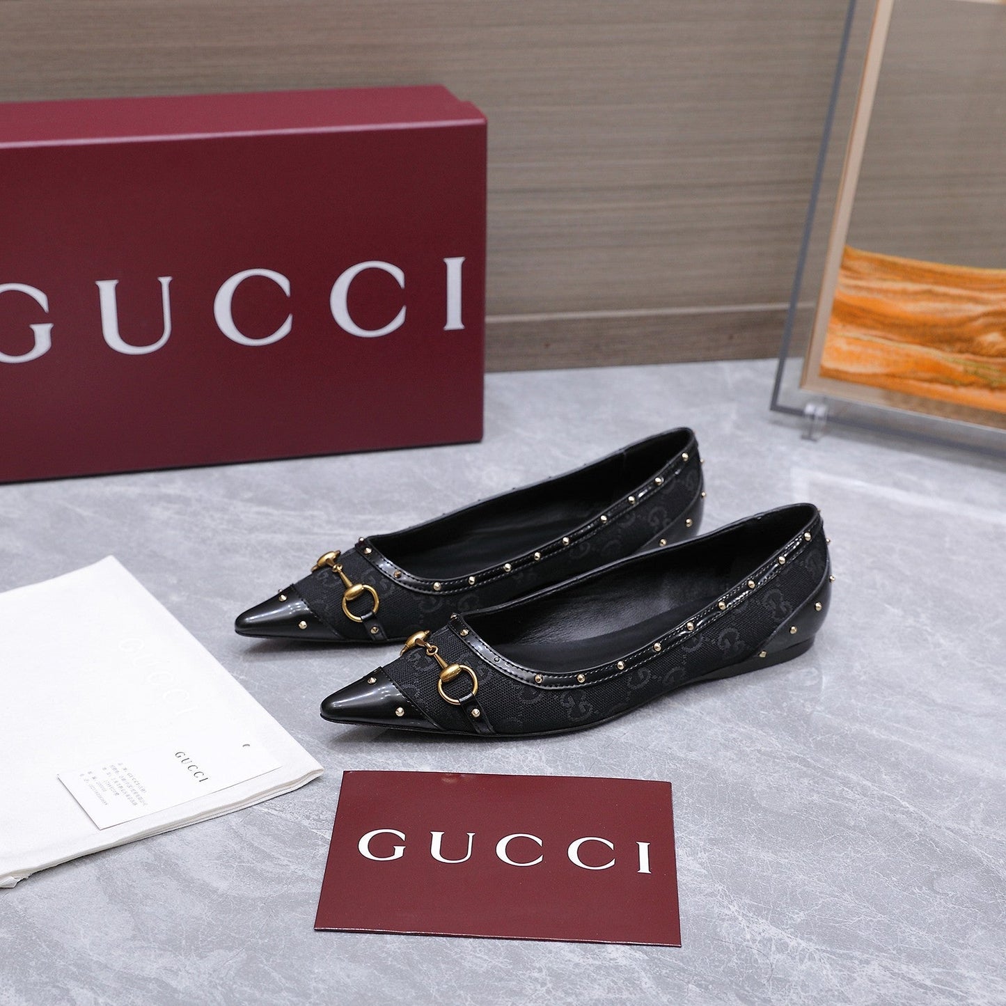 GG Savoy Ballerina Black Velvet Leather 864283