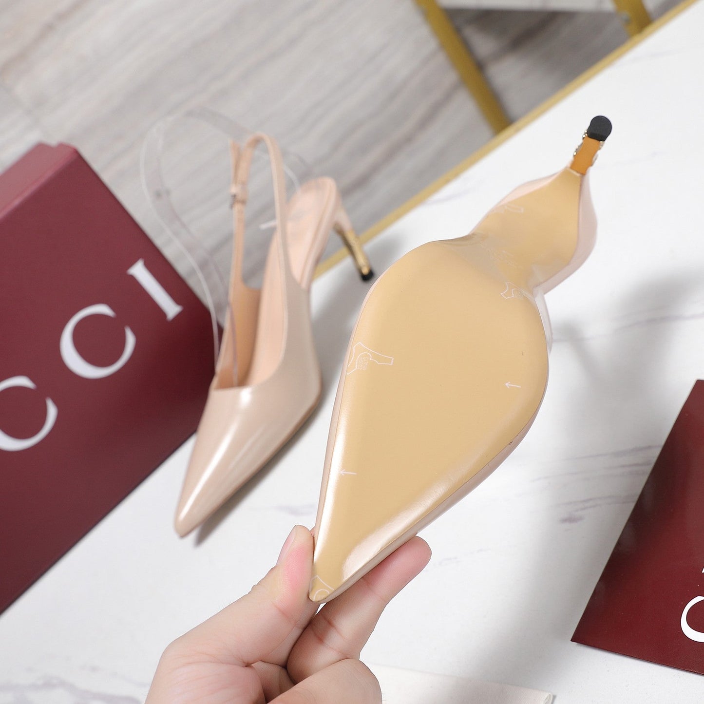 GG Castello Slingback 7.5cm Light Pink Sheepskin 864301