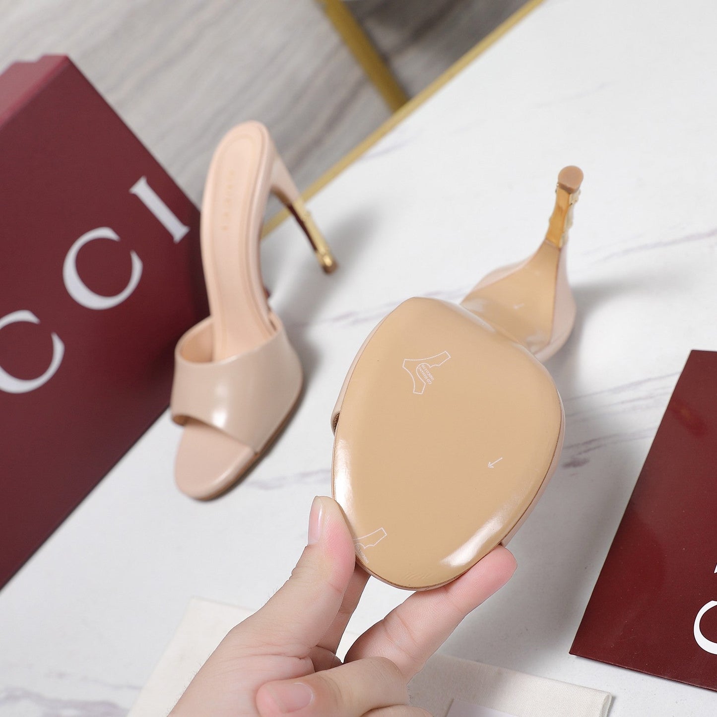 GG 26s Slide 5.5 With Bamboo Motif Light Pink Lambskin 961213