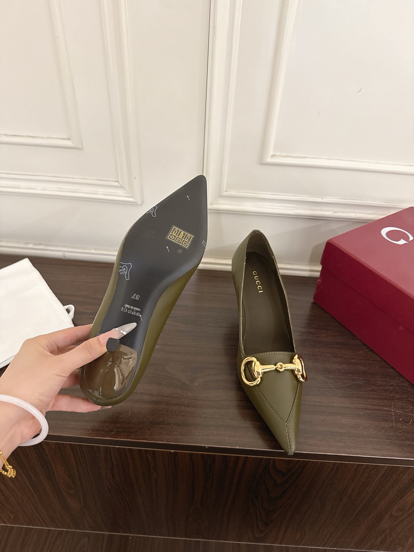 GG Boulevard Pumps 7.5cm Olive Leather 888850