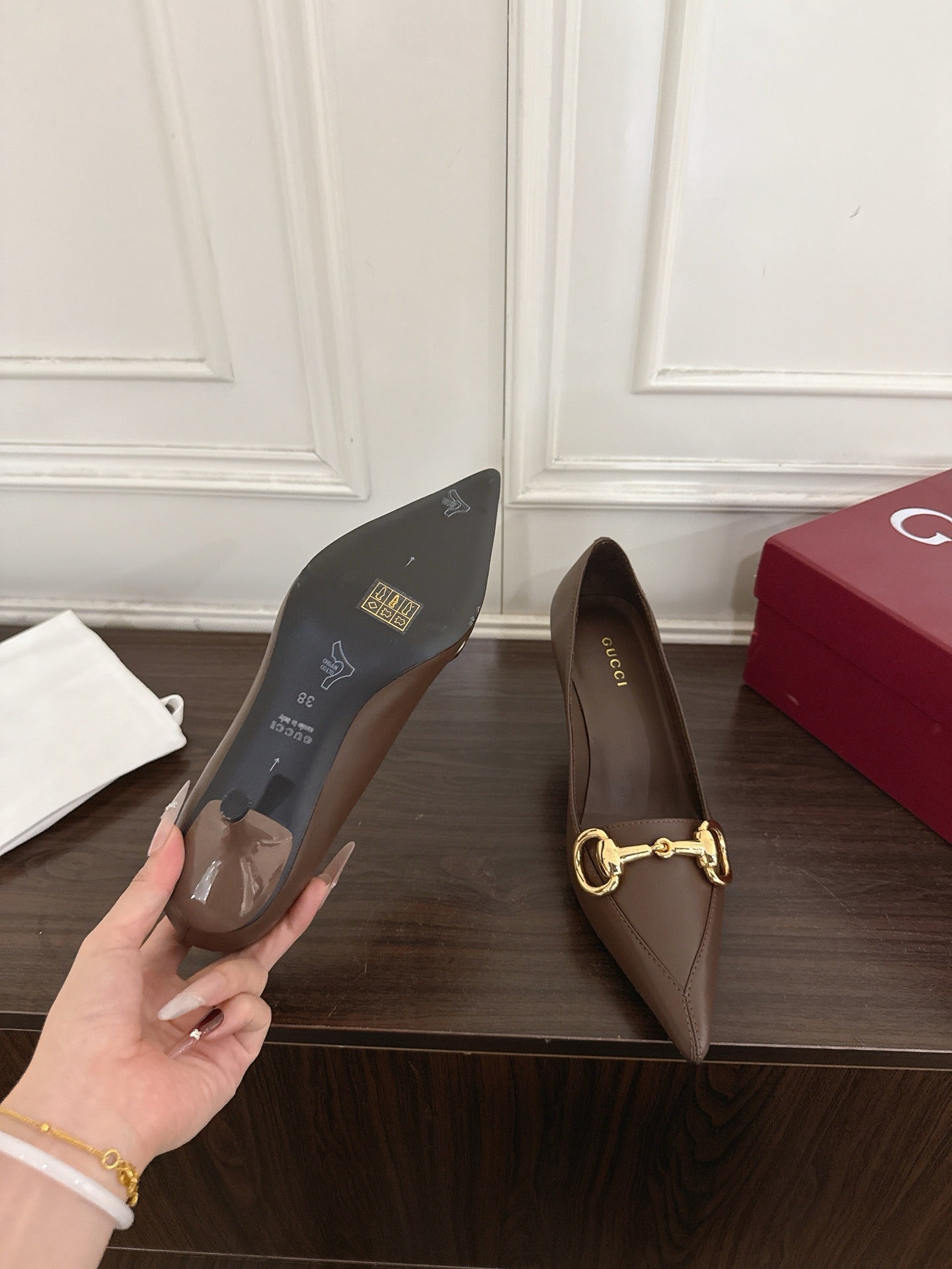 GG Boulevard Pumps 7.5cm Coffee Leather 888852