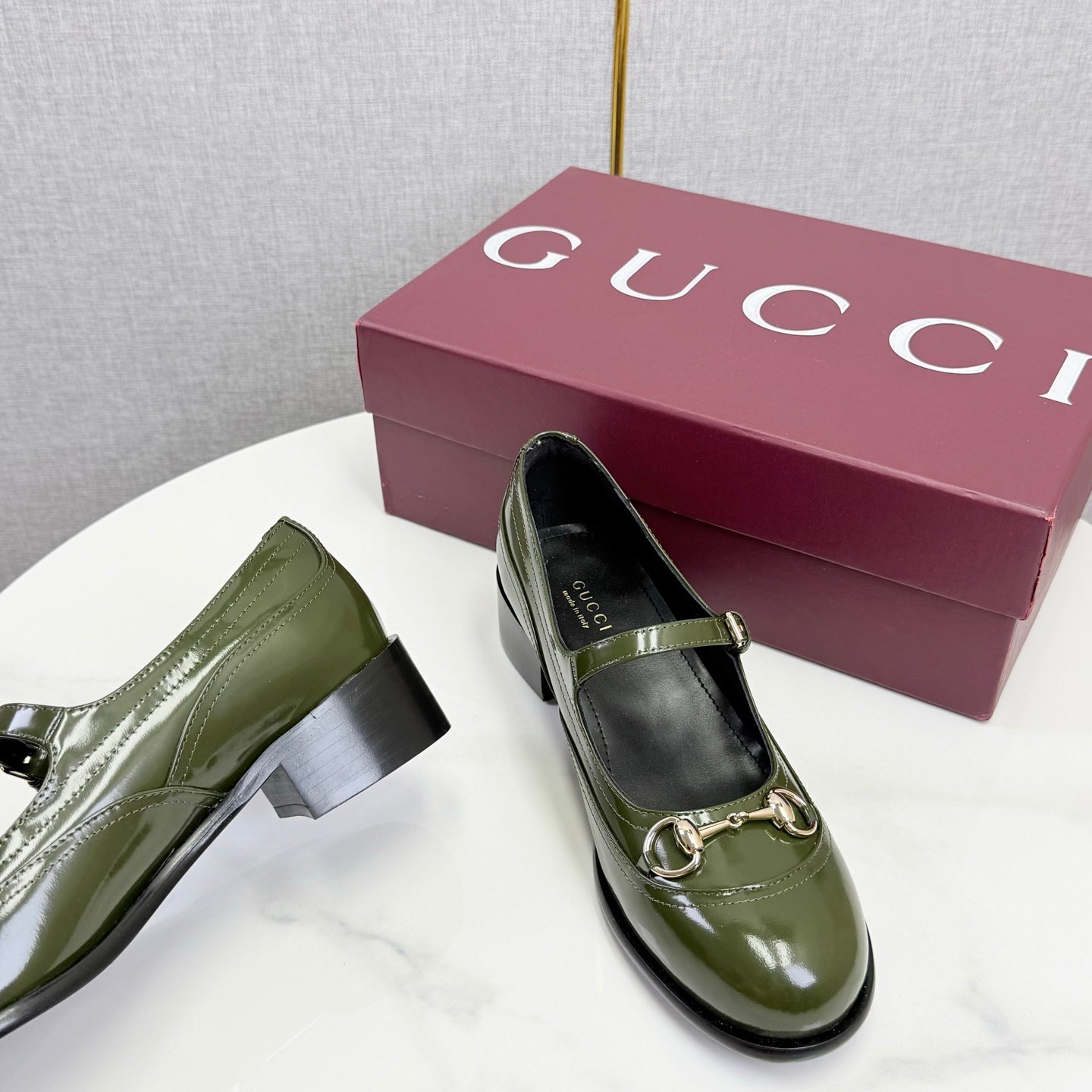 GG 26s Horsebit Loafers Olive Glossy Leather 639925